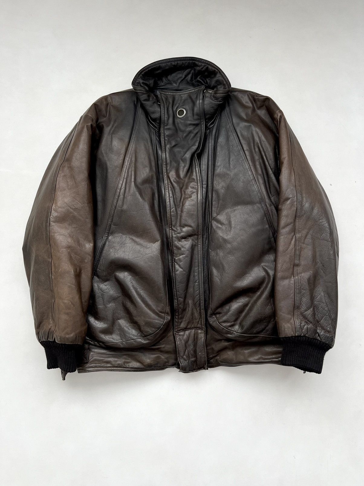 Marithe + Francois Girbaud 🔥1980s Marithe Francois Girbaud Leather Down Aviation Bomber Size US XL / EU 56 / 4 - 9 Thumbnail