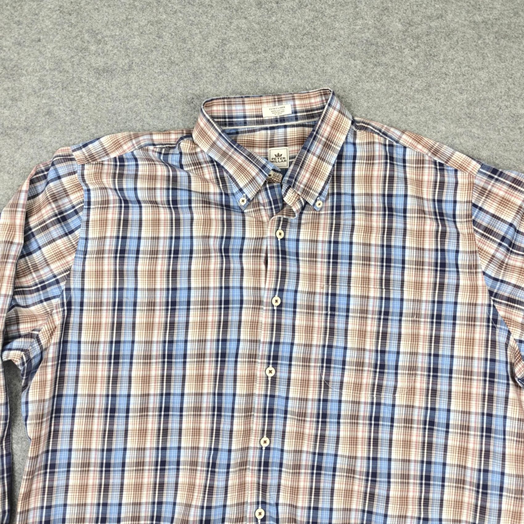 Peter Millar Peter Millar Shirt Mens XL Blue Plaid Cotton Long Sleeve Button-Up Casual Size US XL / EU 56 / 4 - 3 Thumbnail