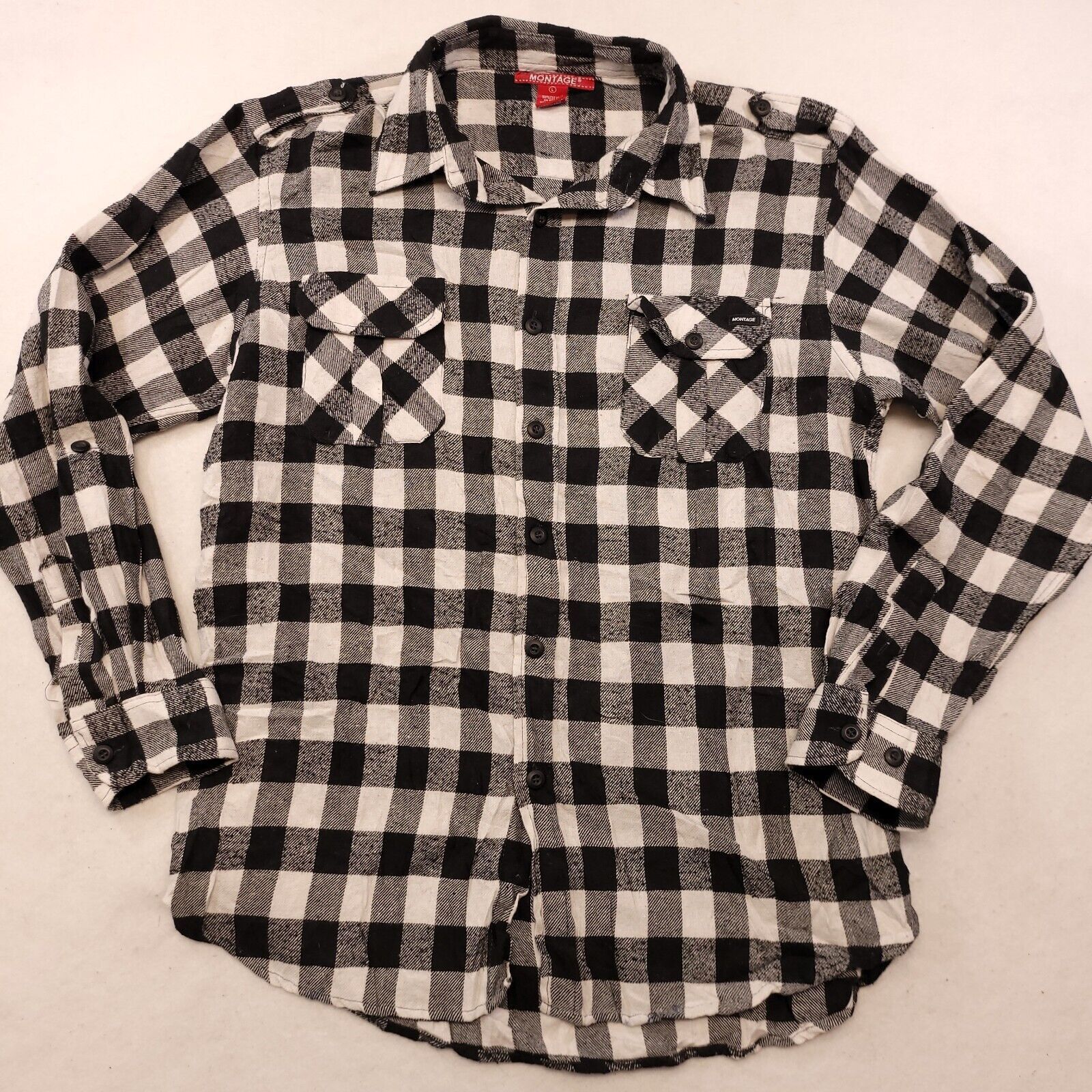 Montage Montage Gingham Flannel Shirt Mens Size Large L Black White Size US L / EU 52-54 / 3 - 2 Thumbnail