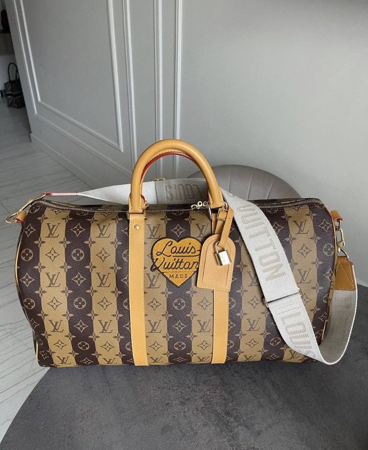 image of Louis Vuitton x Nigo Lv2 Keepall 50 Monogram Bag By Virgil in Brown, Men's