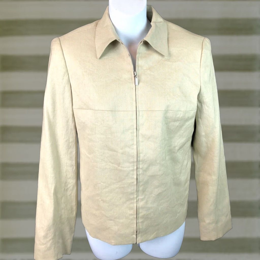 Anne Klein Anne Klein Linen Jacket Beige Zipper Front Long Sleeve Lined Collar Size 4 Women Size S / US 4 / IT 40 - 1 Thumbnail