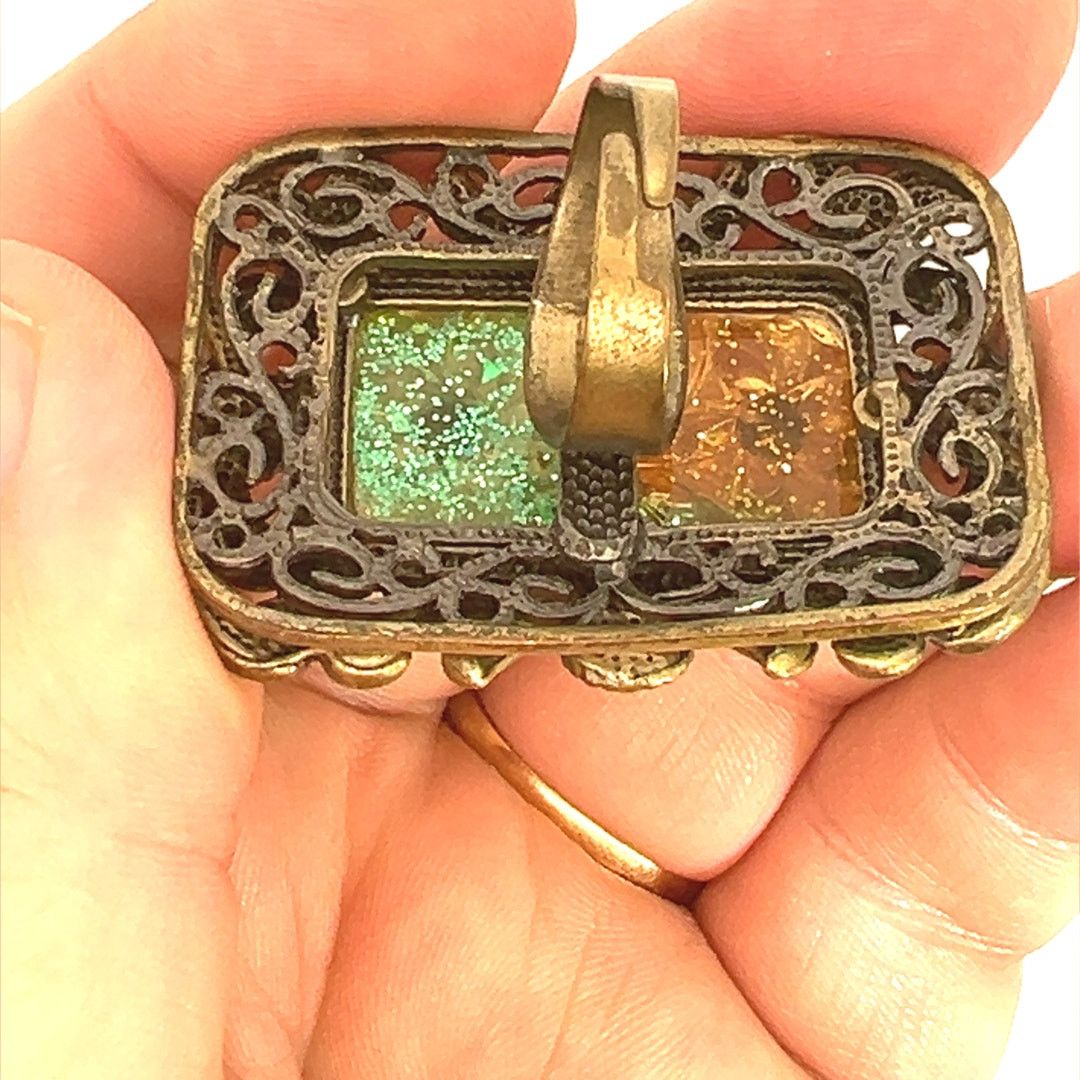 & Other Stories Vintage Green Blue Rhinestone Ring Huge Molded Flower Center Size ONE SIZE - 3 Thumbnail