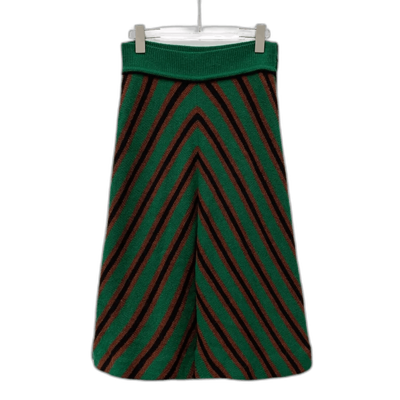 Miu Miu Green Striped Wool Knit Midi Skirt Size 40" / US 18 - 1 Thumbnail