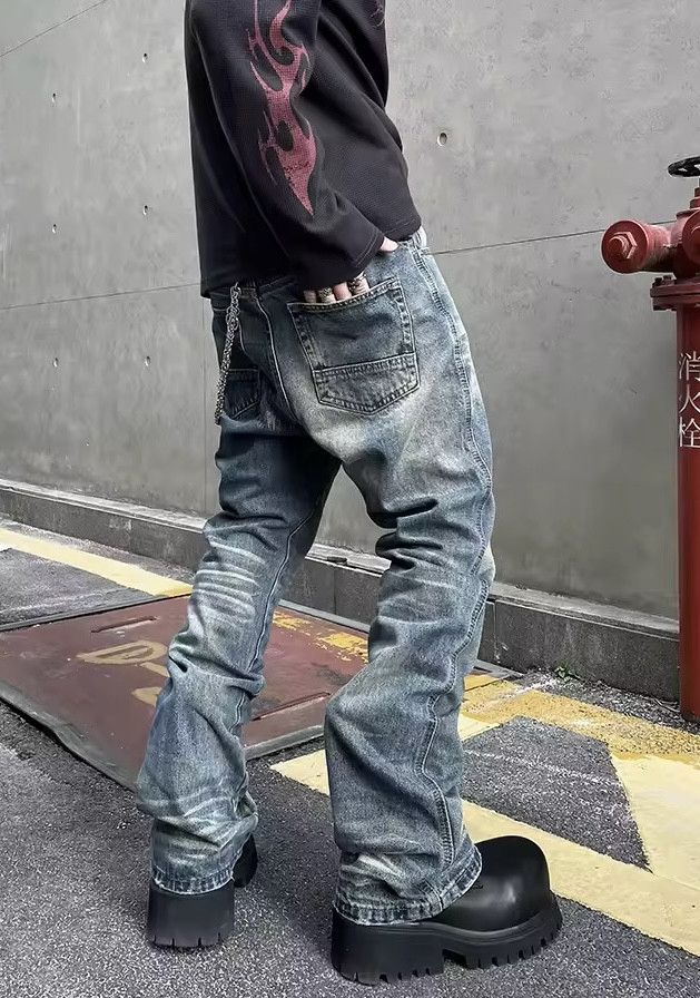 Japanese Brand Blue Distressed Worn Holes Straight Jean Size US 29 - 3 Thumbnail