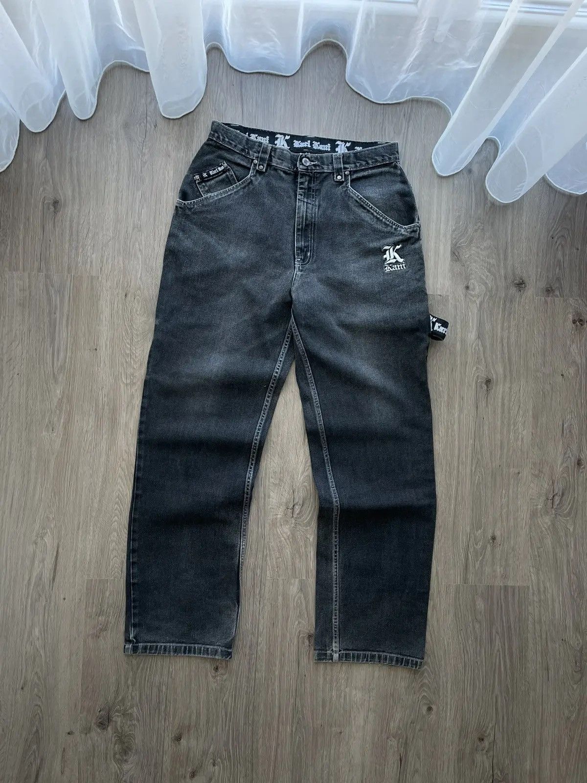 Karl Kani × Vintage Vintage Karl Kani Grey Big Logo Rap Pants Size US 34 / EU 50 - 8 Thumbnail