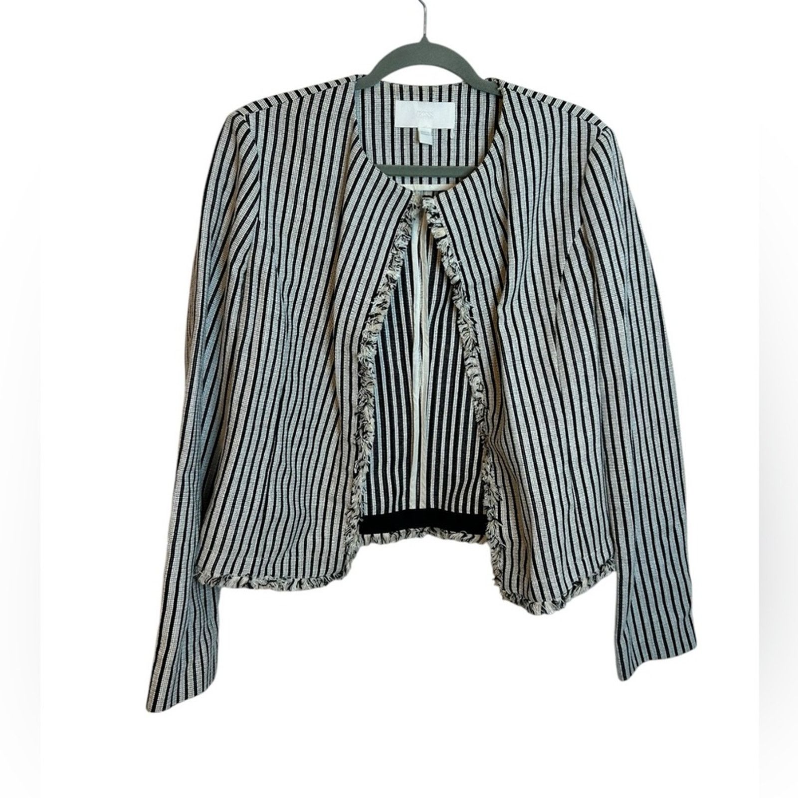 Hugo Boss Hugo Boss Striped Black and White Tweed Open Front Jacket Size L / US 10 / IT 46 - 1 Thumbnail