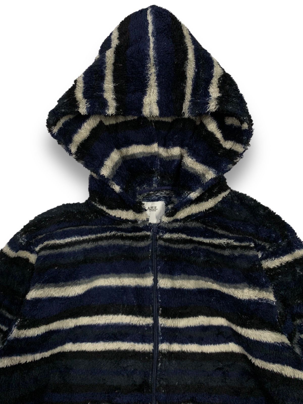 MOUSSY Vintage Japanese Brand Moussy Striped Fleece Hooded Jacket Size US M / EU 48-50 / 2 - 5 Thumbnail