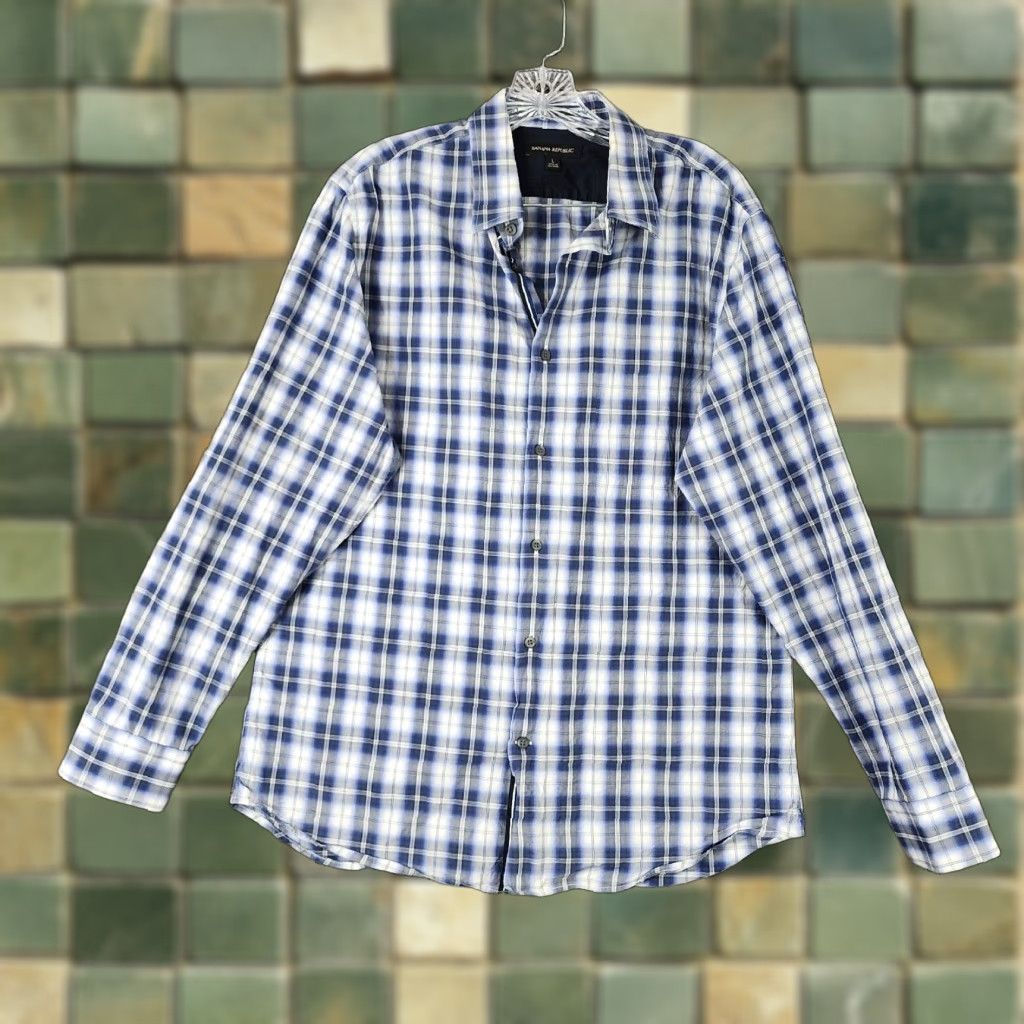 Banana Republic Banana Republic Mens Blue Plaid Long Sleeve Button-Up Size L Size US L / EU 52-54 / 3 - 1 Thumbnail