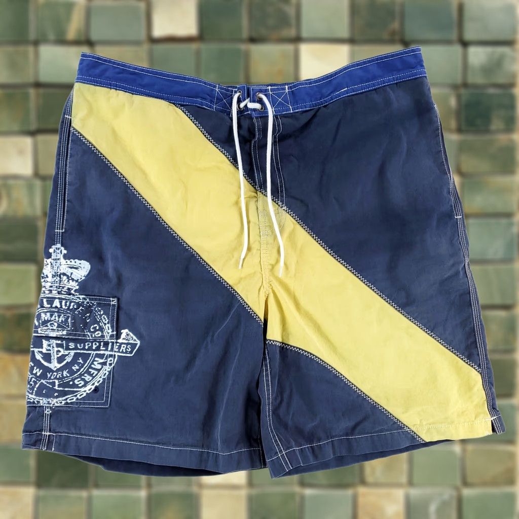 Polo Ralph Lauren VINTAGE Polo Ralph Lauren Swim Trunks Blue Yellow 40 Waist 8.5 Inseam XL Mens Bottom Clothes Size US XL / EU 56 / 4 - 1 Thumbnail