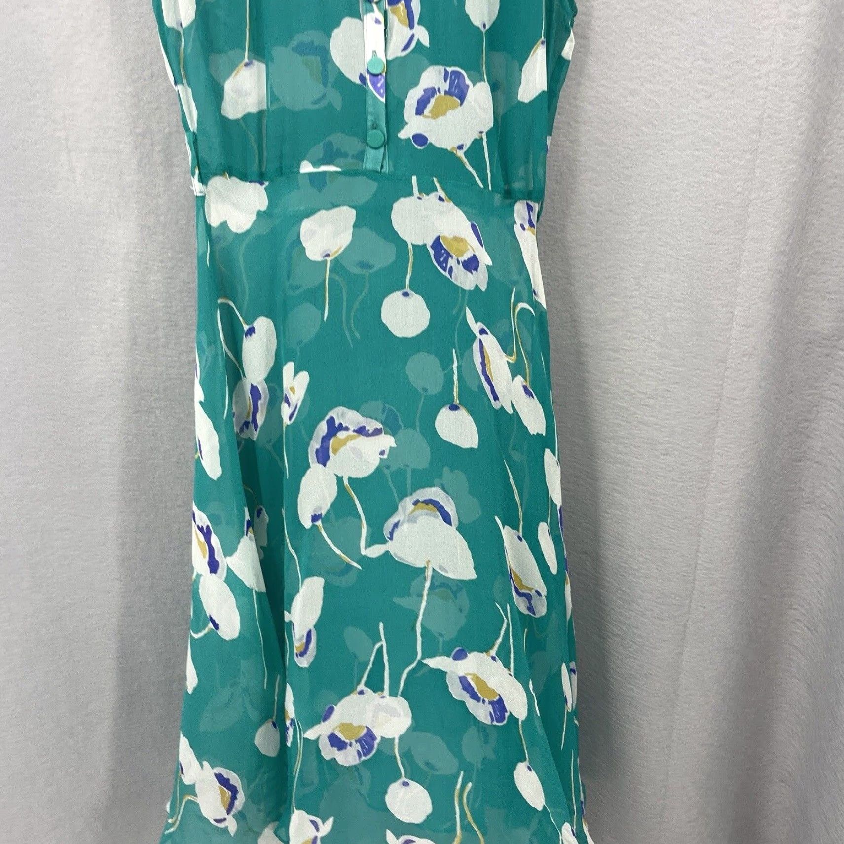 Vintage Nookie Women's Silk Dress Sheer Floral Mini Green Cap Sleeve Casual 8 Spring Summer Fall Winter Size M / US 6-8 / IT 42-44 - 5 Thumbnail