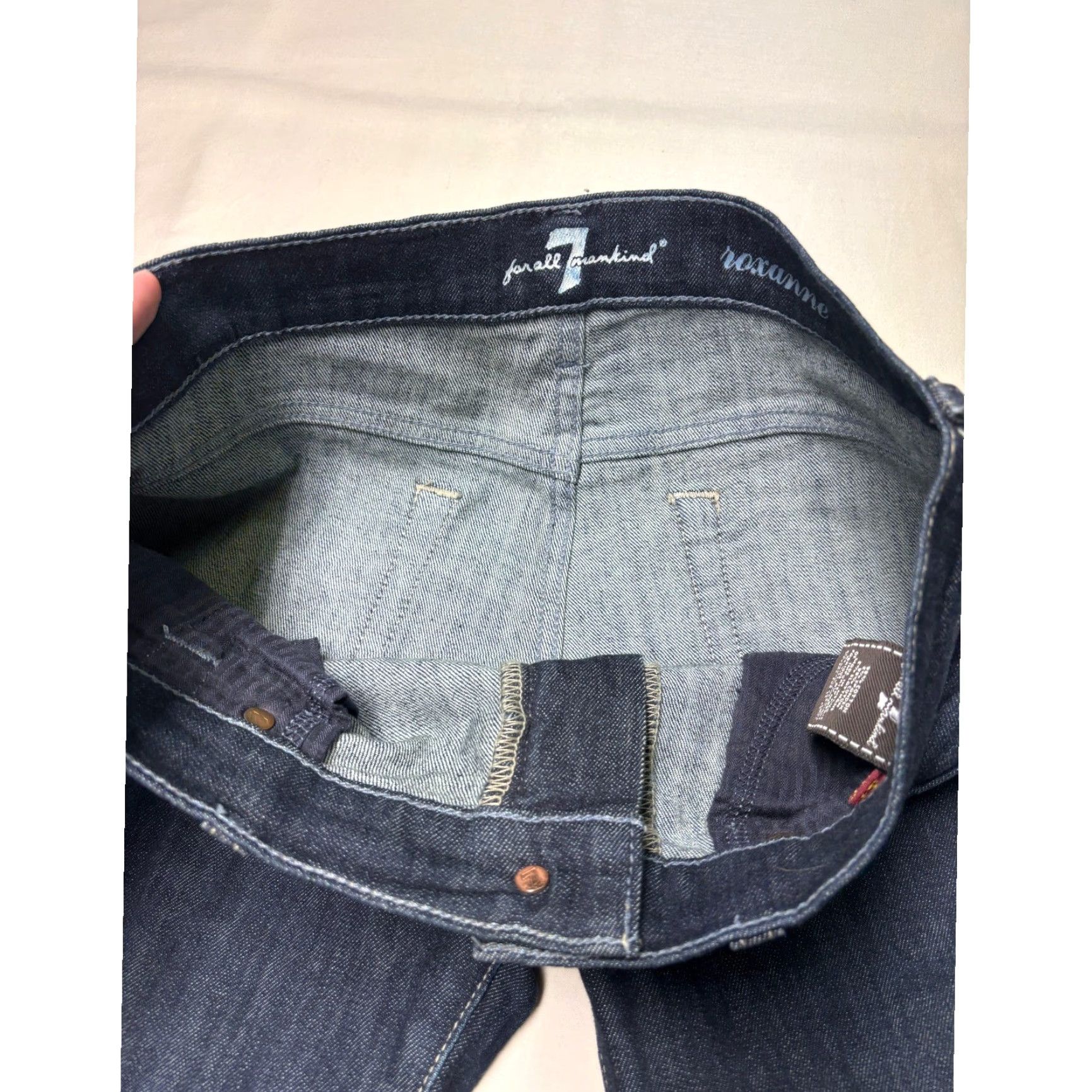 7 For All Mankind 7 For All Mankind Roxanne Slim Fit Jeans Womens 27X33 Indigo Dark Wash Stretch Denim 5-Pocket Modern Slim Size 27" / US 4 / IT 40 - 4 Thumbnail