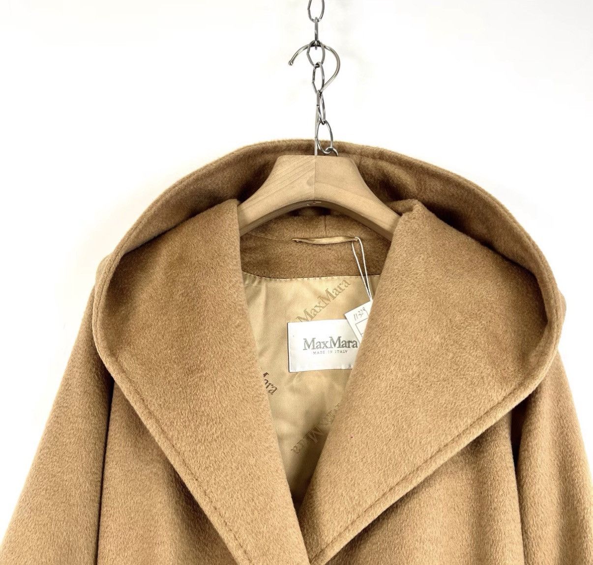 Max Mara MaxMara/Camel Hooded Waist Tie Mid-Length Coat K12 Size XS / US 0-2 / IT 36-38 - 2 Thumbnail
