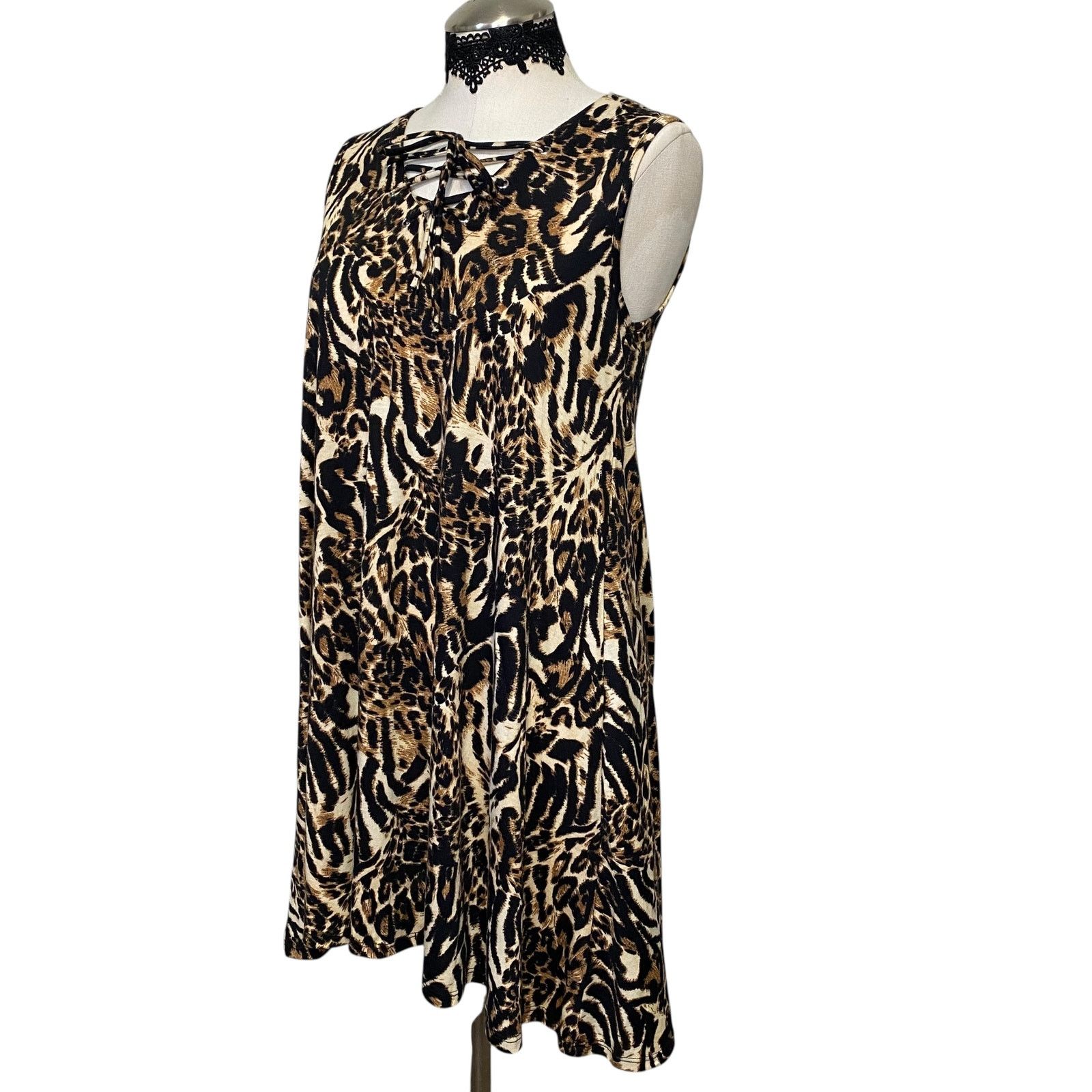 Other Y2K Flowy Animal Print Dress with Lace-Up Neckline Size M / US 6-8 / IT 42-44 - 4 Thumbnail