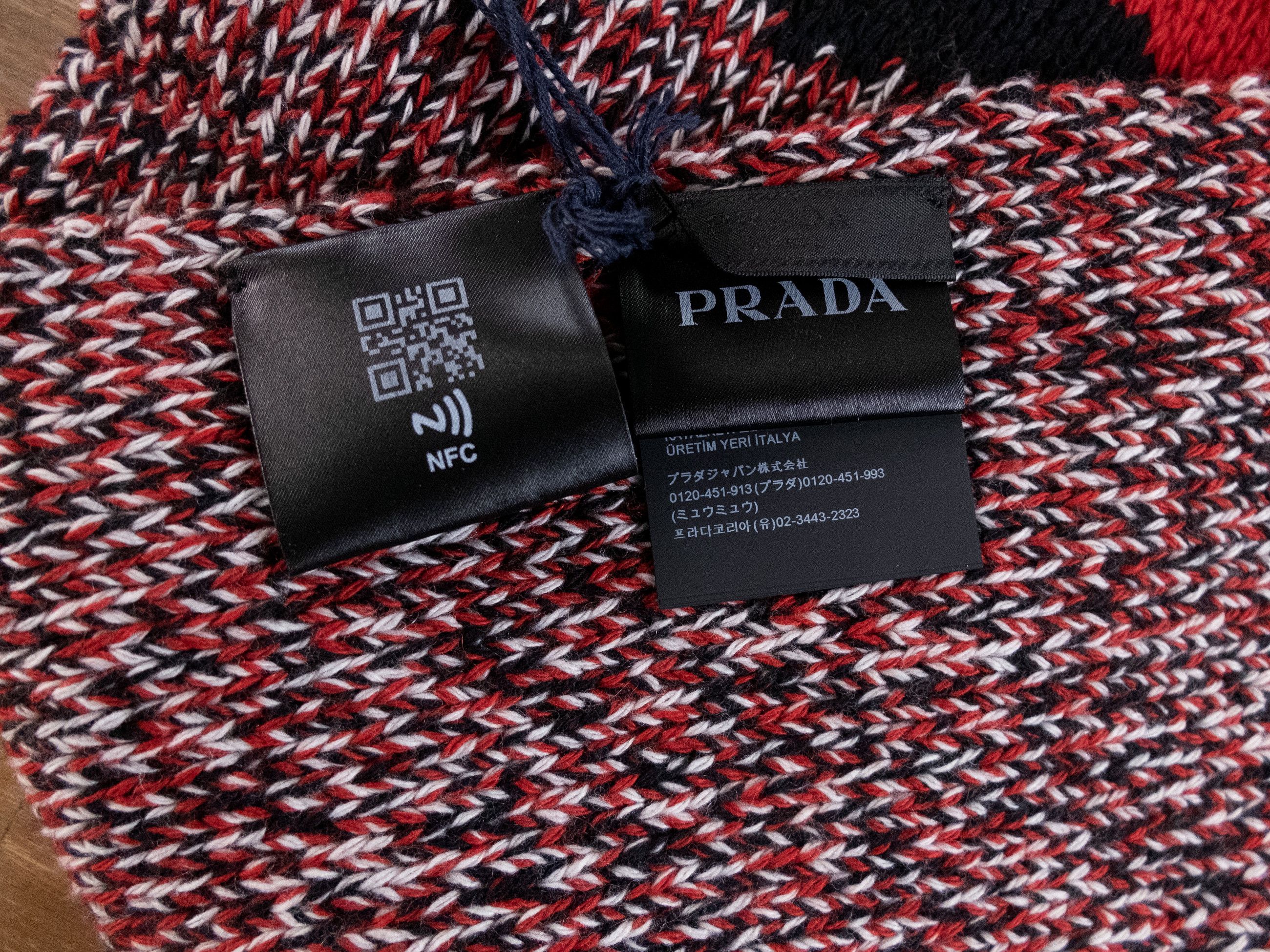 Prada PRADA red black white wool cashmere fringe scarf authentic Size ONE SIZE - 6 Thumbnail