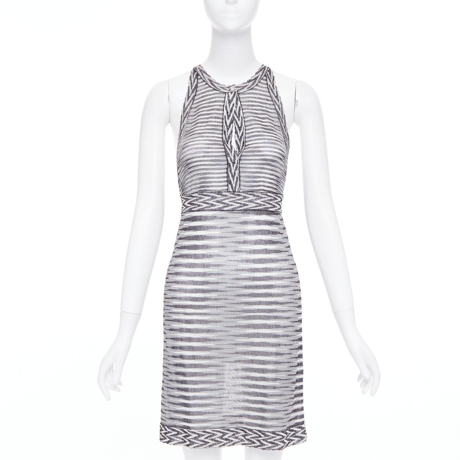 Missoni MISSONI Armonia black metallic grey striped jersey lurex knit coverup dress IT38 XS Size XS / US 0-2 / IT 36-38 - 1 Thumbnail