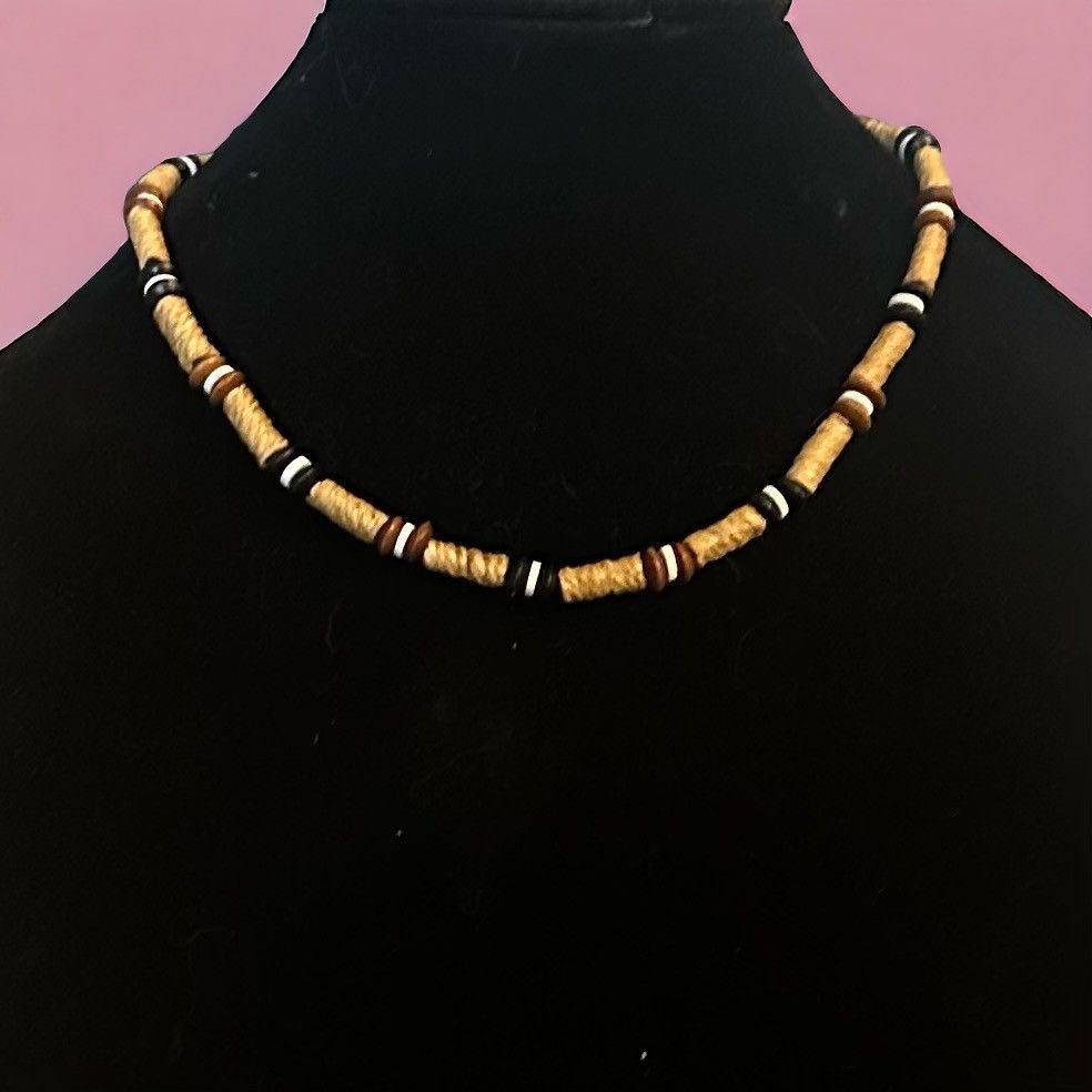 Vintage Vintage hemp wrapped bead necklace Size ONE SIZE - 1 Thumbnail