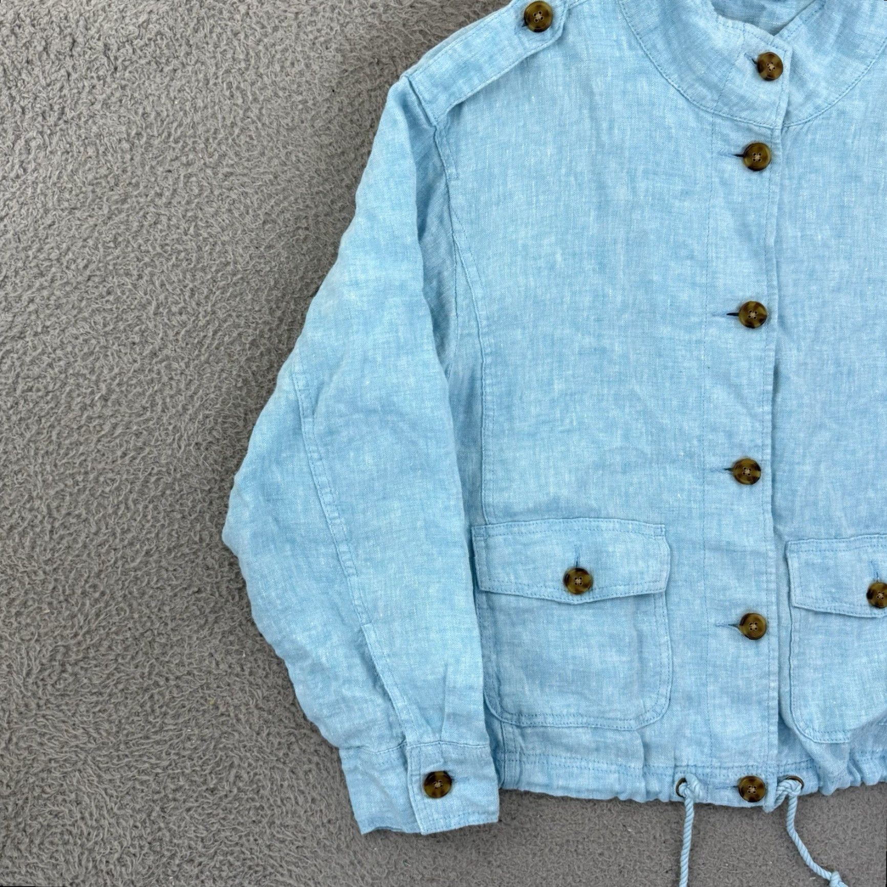 Talbots Talbots Jacket Womens Medium Blue Utility 100% Linen Button Up Light Boho Preppy Size M / US 6-8 / IT 42-44 - 4 Thumbnail