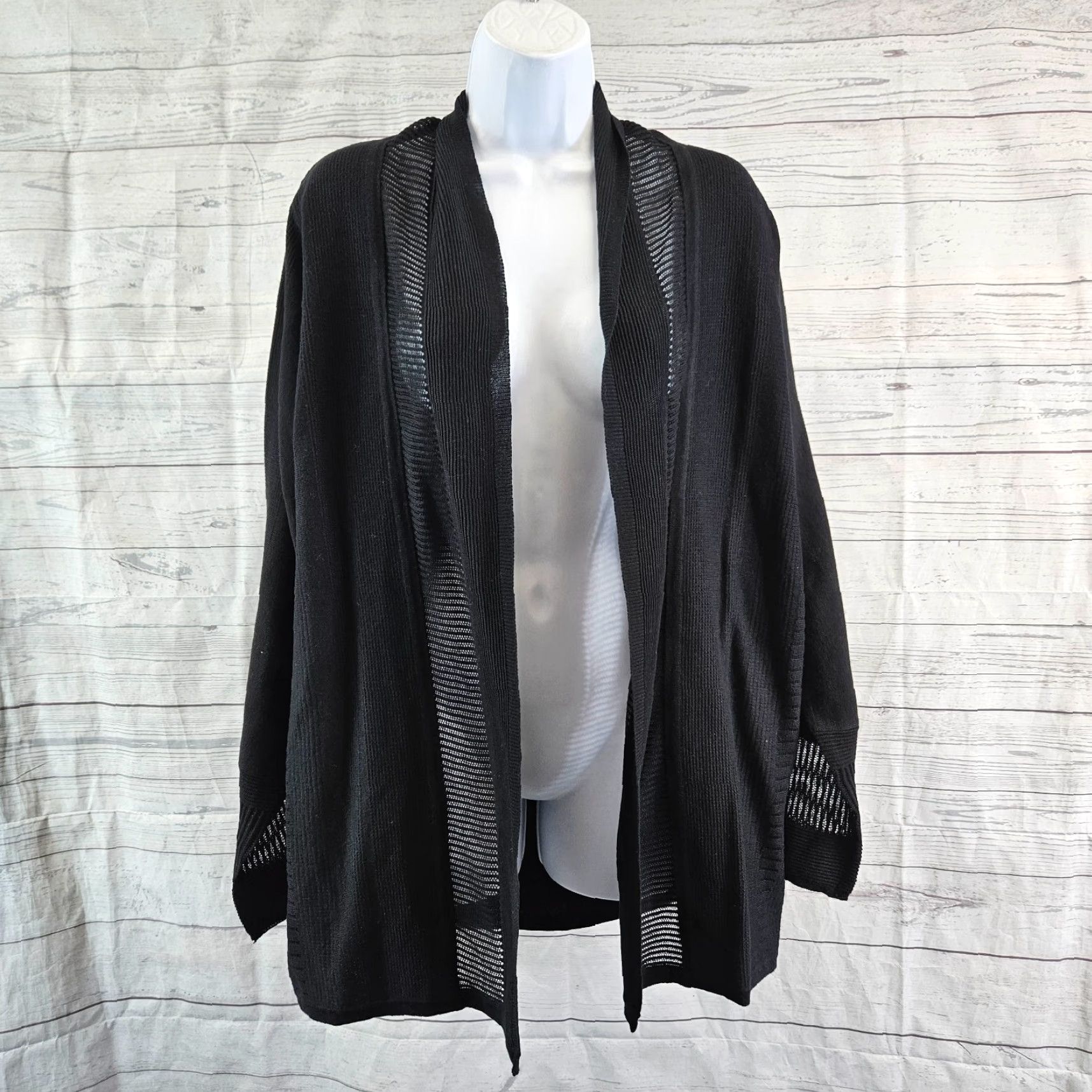 Vintage Foxcroft Cardigan Women's XL Black Open Front Long Sleeve Cotton Blend Sweater Size XL / US 12-14 / IT 48-50 - 2 Thumbnail