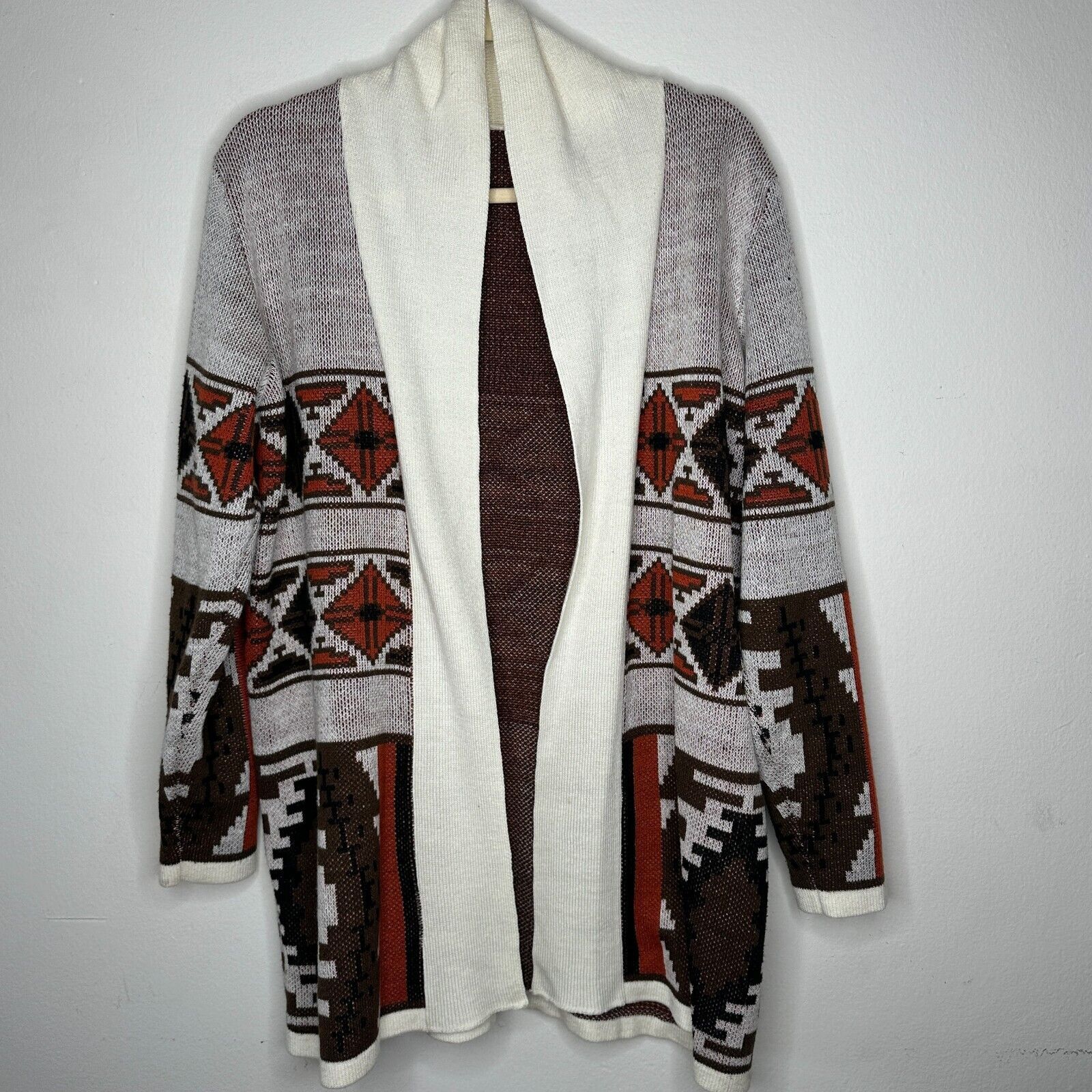 Other Mags & Pye Cream Brown Rust Native Aztec Longline Cardigan M Size M / US 6-8 / IT 42-44 - 3 Thumbnail