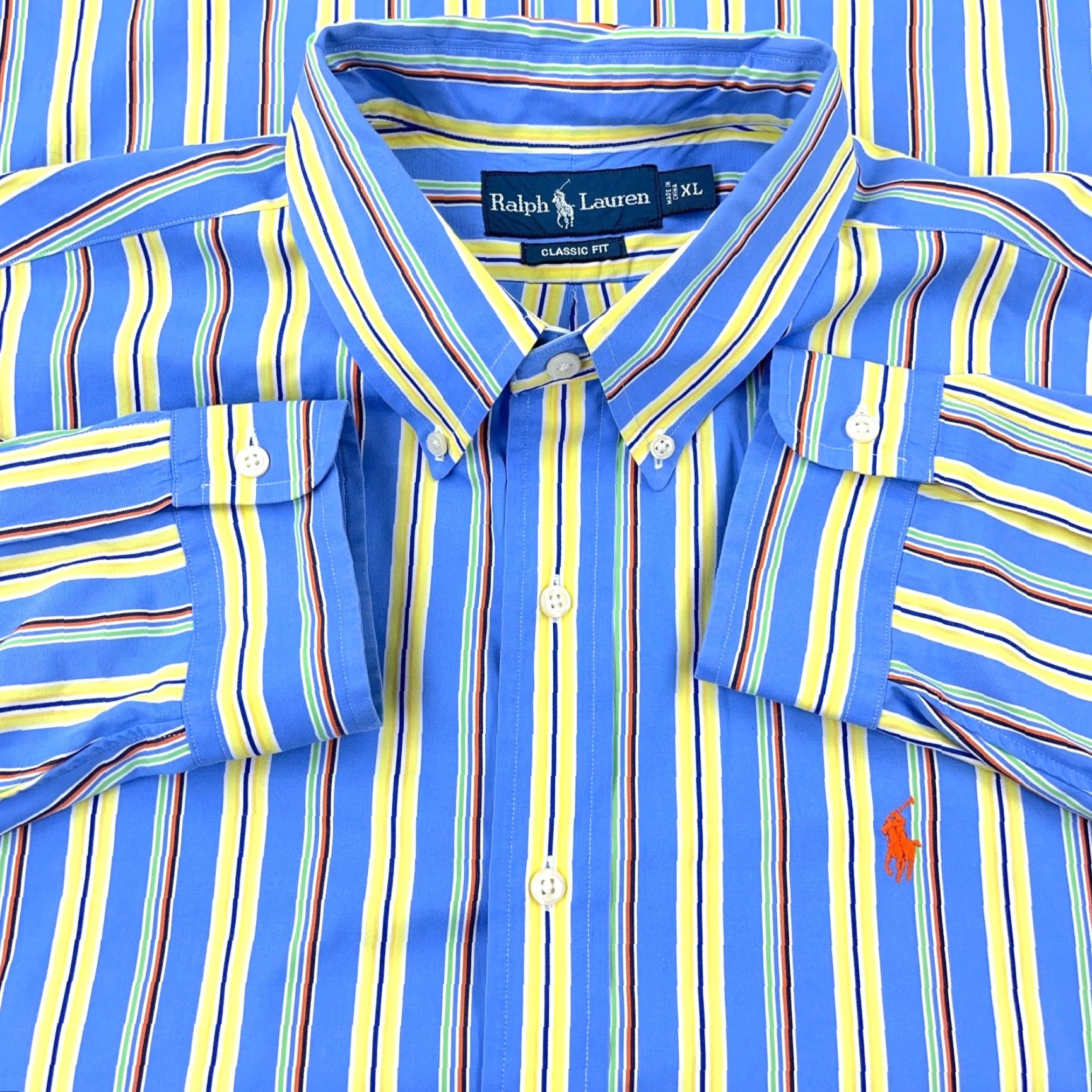Ralph Lauren Ralph Lauren Shirt Men XL Blue Yellow Button-Up Classic Fit Striped Poplin Size US XL / EU 56 / 4 - 2 Thumbnail