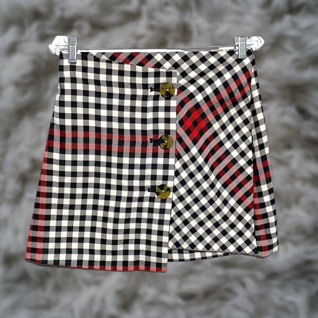 Vintage VINTAGE Who What Wear Gingham Plaid Wrap Front Button Mini Skirt 4 Preppy Y2K Black Red Womens Skirt Size 27" / US 4 / IT 40 - 1 Thumbnail