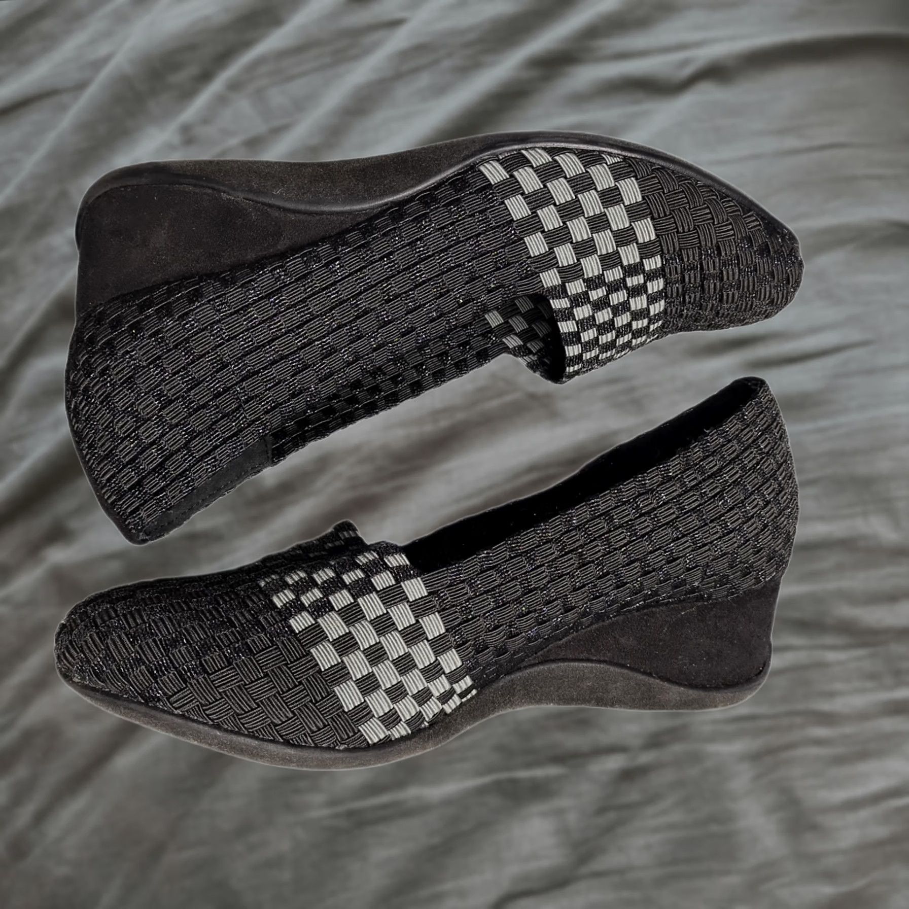 ALEXIS Zee Alexis Wedge Ballet Flats Womens 8 Black & Gray Stretch Slip On Comfort Flat Shoes Size US 8 / IT 38 - 1 Thumbnail