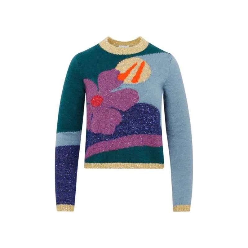 image of Saint Laurent Paris Oc11Z10524 Floral Jacquard Sweater In Multicolor, Women's (Size Small)