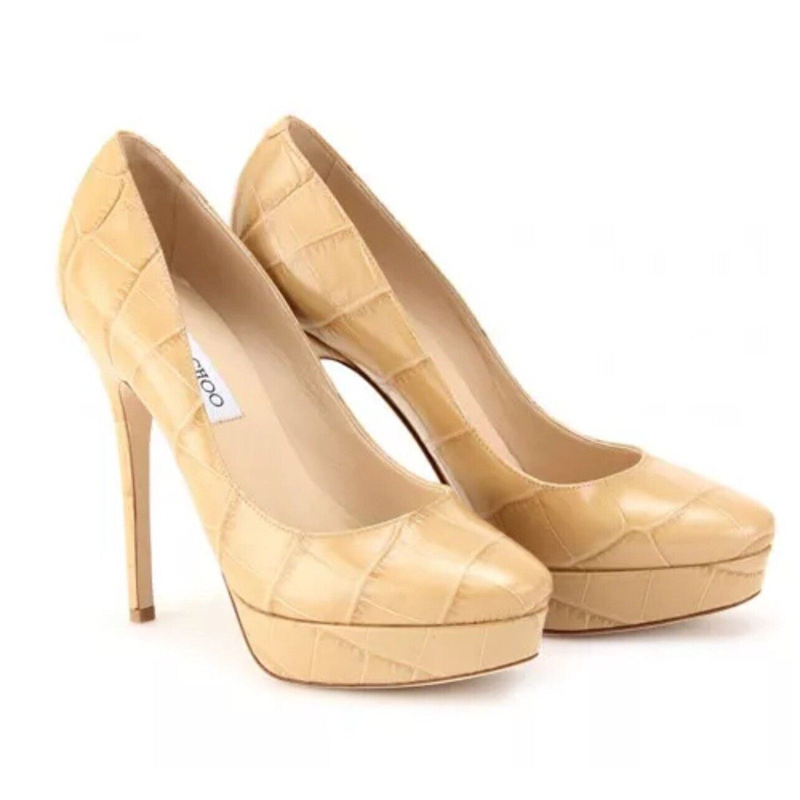 Jimmy Choo JIMMY CHOO 120Mm Nude Glossy Elaphe Croc Platform Stiletto Size US 8.5 / IT 38.5 - 1 Thumbnail