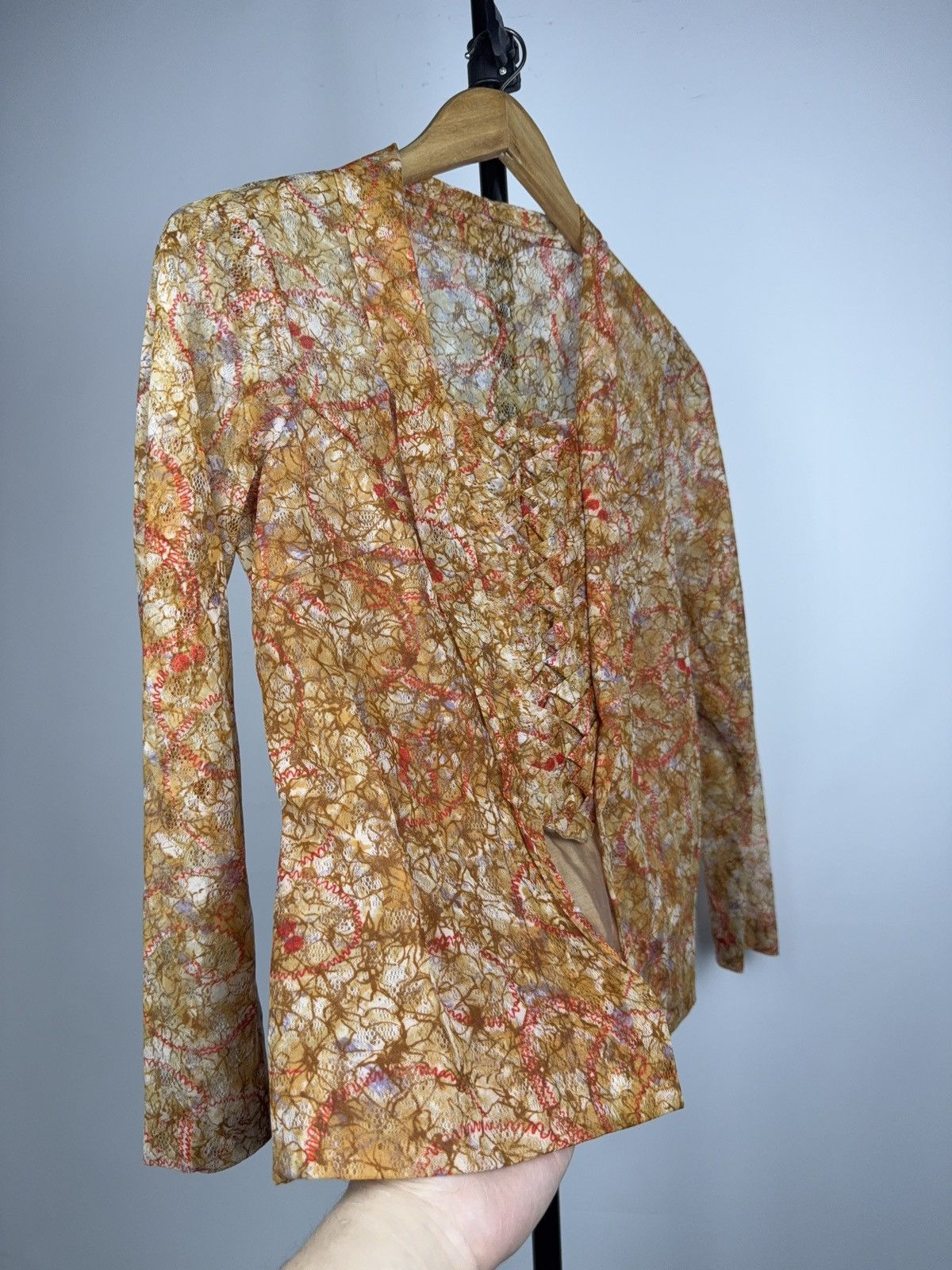 Japanese Brand 00s Y2K Archive Lace Mesh Blouse Gaultier Style Sheer Top Size S / US 4 / IT 40 - 4 Thumbnail