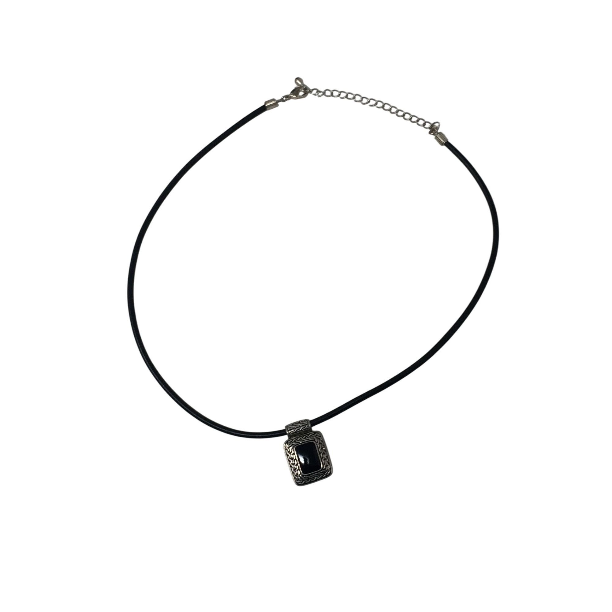 Other Unisex Black Necklace with Silver & Black Rectangular Pendan Size ONE SIZE - 3 Thumbnail