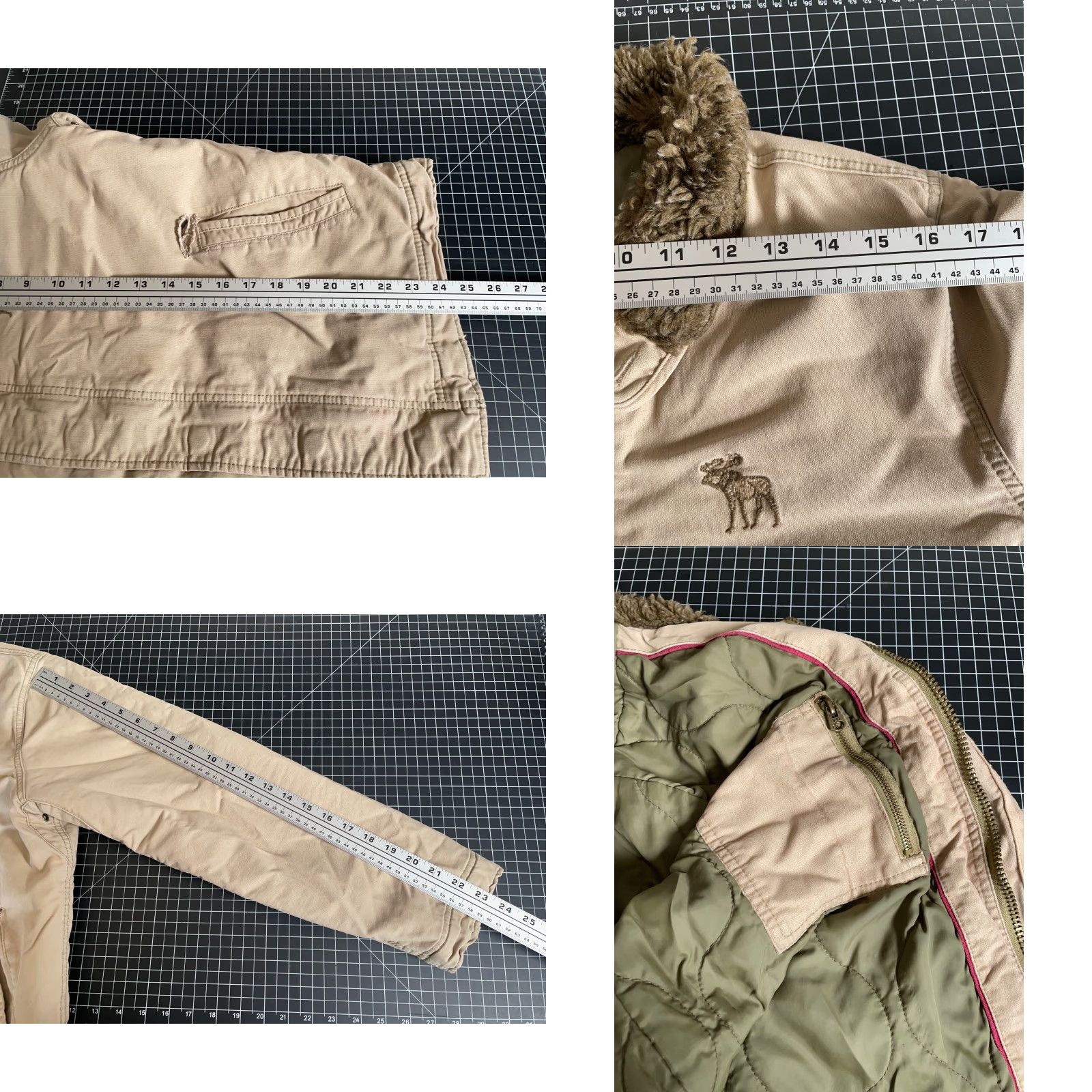 Abercrombie & Fitch Abercrombie & Fitch Bomber Jacket Mens Medium Beige Quilted Lined Faux Fur Collar Full Zip Pockets Vintage No Size US M / EU 48-50 / 2 - 8 Thumbnail