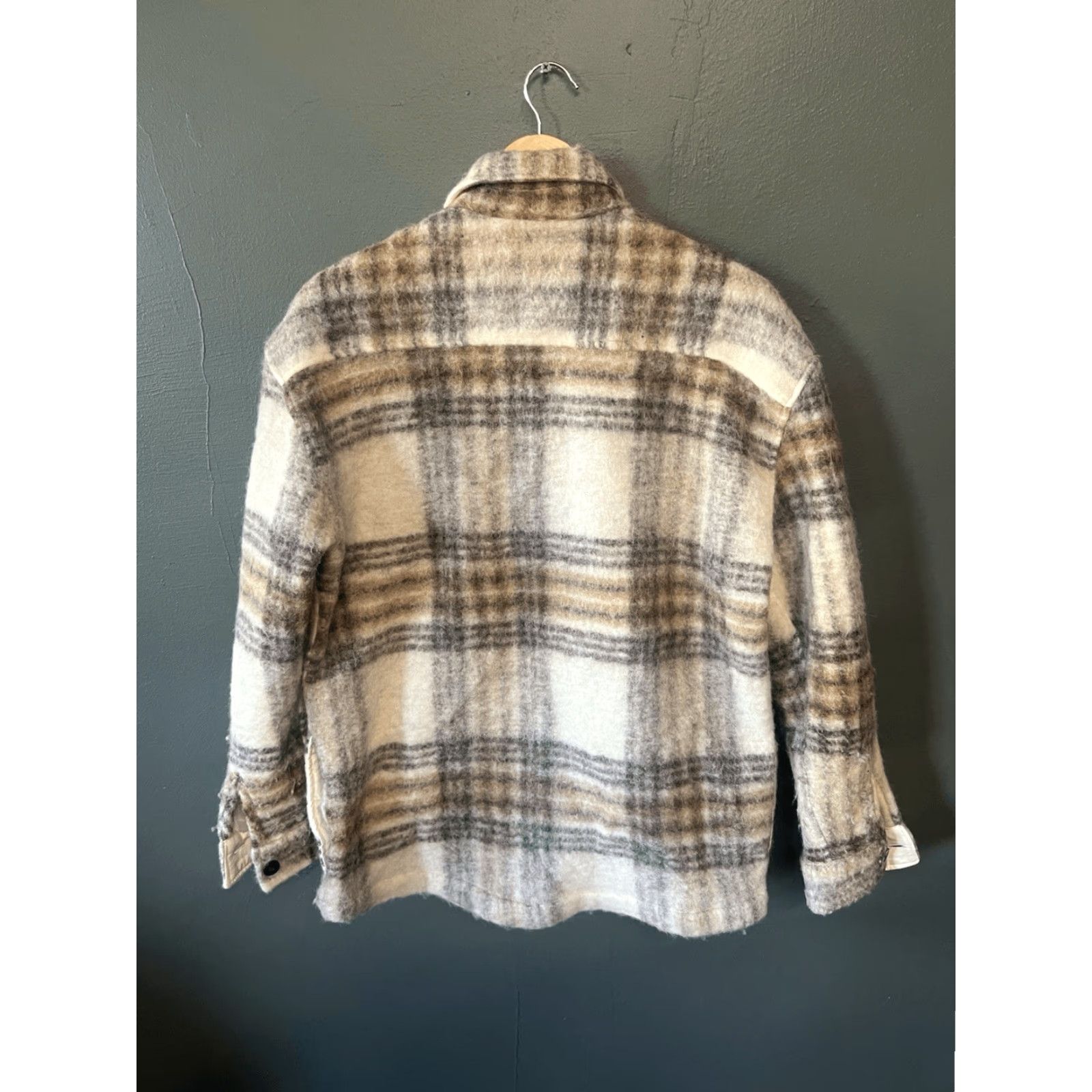 Zara Zara Shirt Women Large Brown Plaid Wool Button Up Long Sleeve Size L / US 10 / IT 46 - 2 Thumbnail