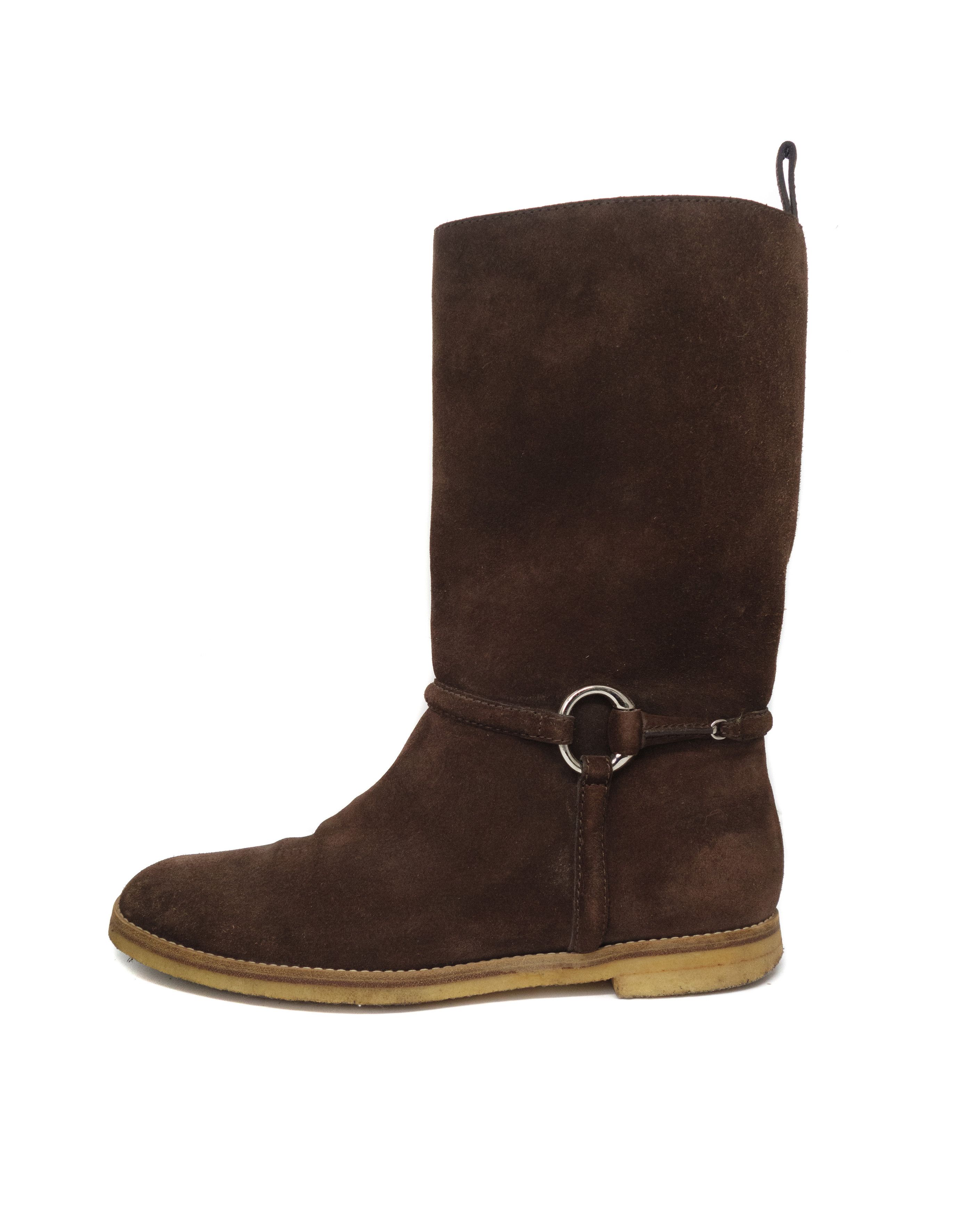 Gucci 00s Suede Mid-Calf Metal O-Ring Boots Tom Ford Size US 10 / IT 40 - 1 Thumbnail