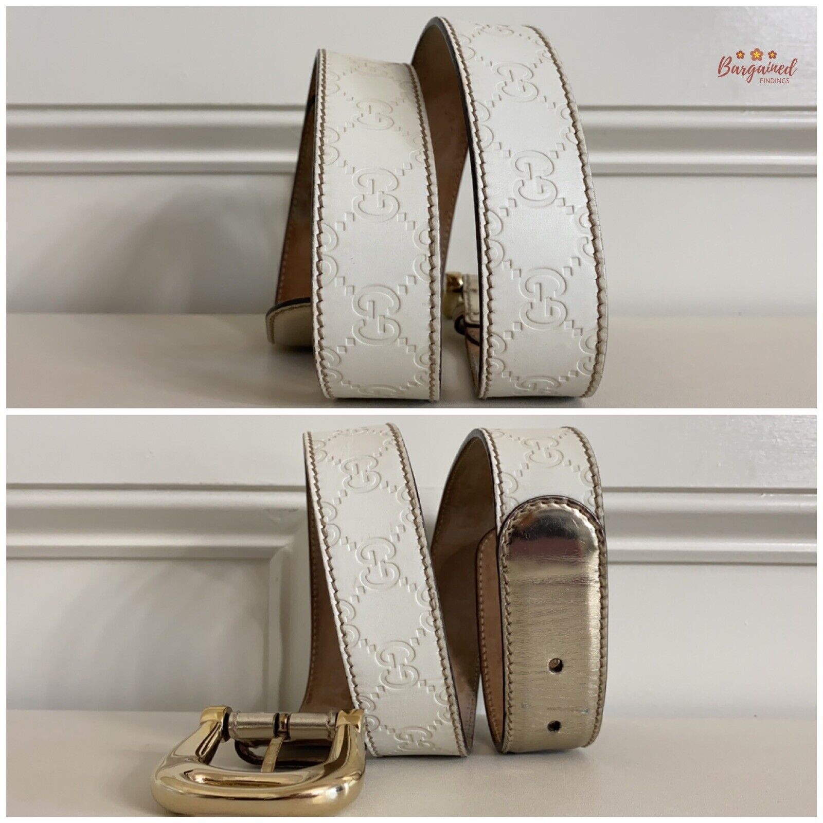 Gucci Gucci White GG Embossed Guccissima Leather Gold Buckle Belt Size 30 - 6 Thumbnail