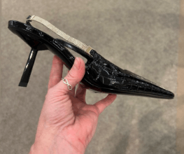 Saint Laurent Paris os11x0126 Embellished Croc Effect Leather Slingback Pumps Size US 11 / IT 41 - 2 Thumbnail