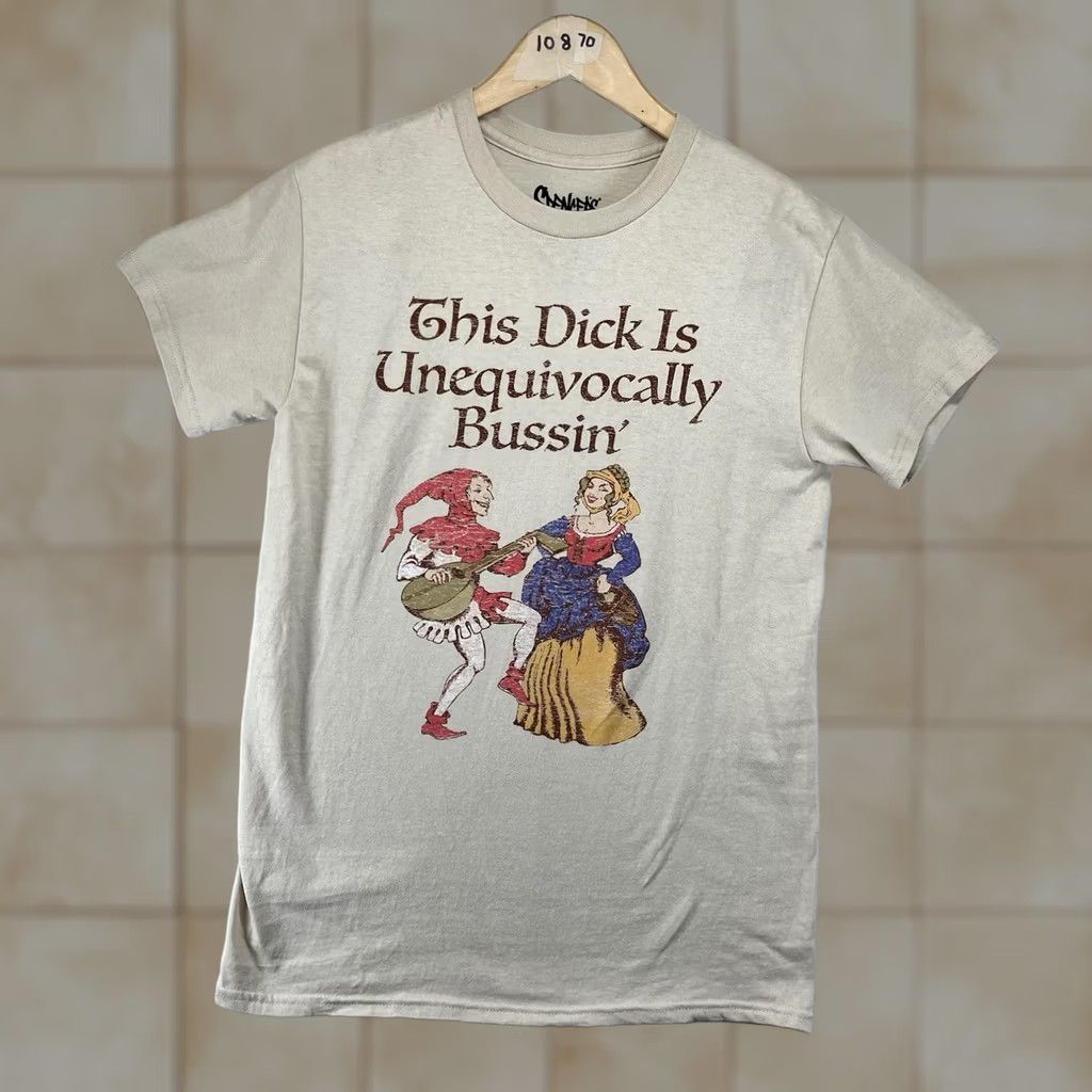 Vintage Spencer's Women's Adult T-Shirt Small Beige Medieval Retro Art Quote Funny Hilarious Dick Bussin Size S / US 4 / IT 40 - 1 Thumbnail