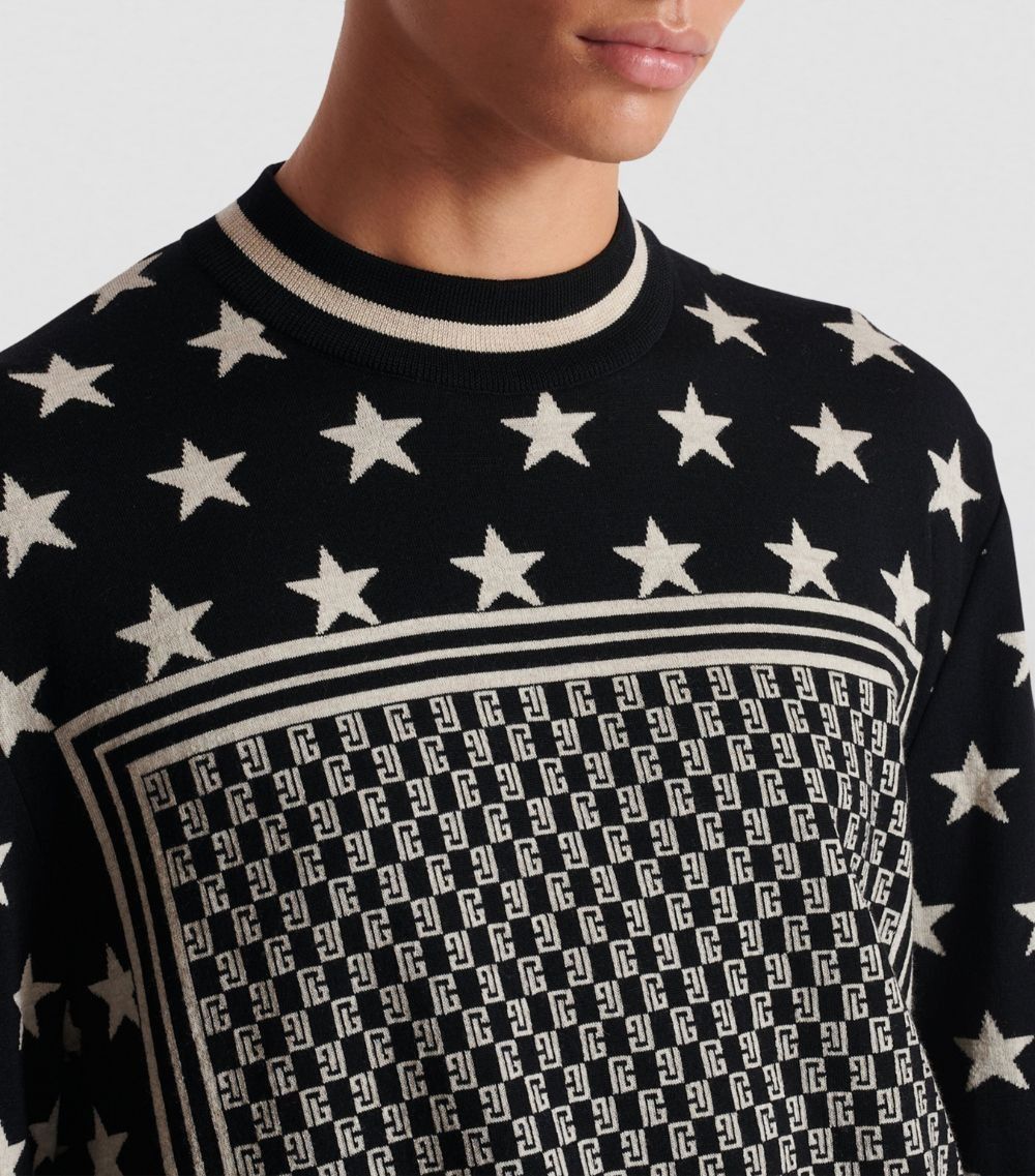 Balmain o1s1wg110125 Mini Monogram Stars Sweater in White Black Size US S / EU 44-46 / 1 - 5 Thumbnail
