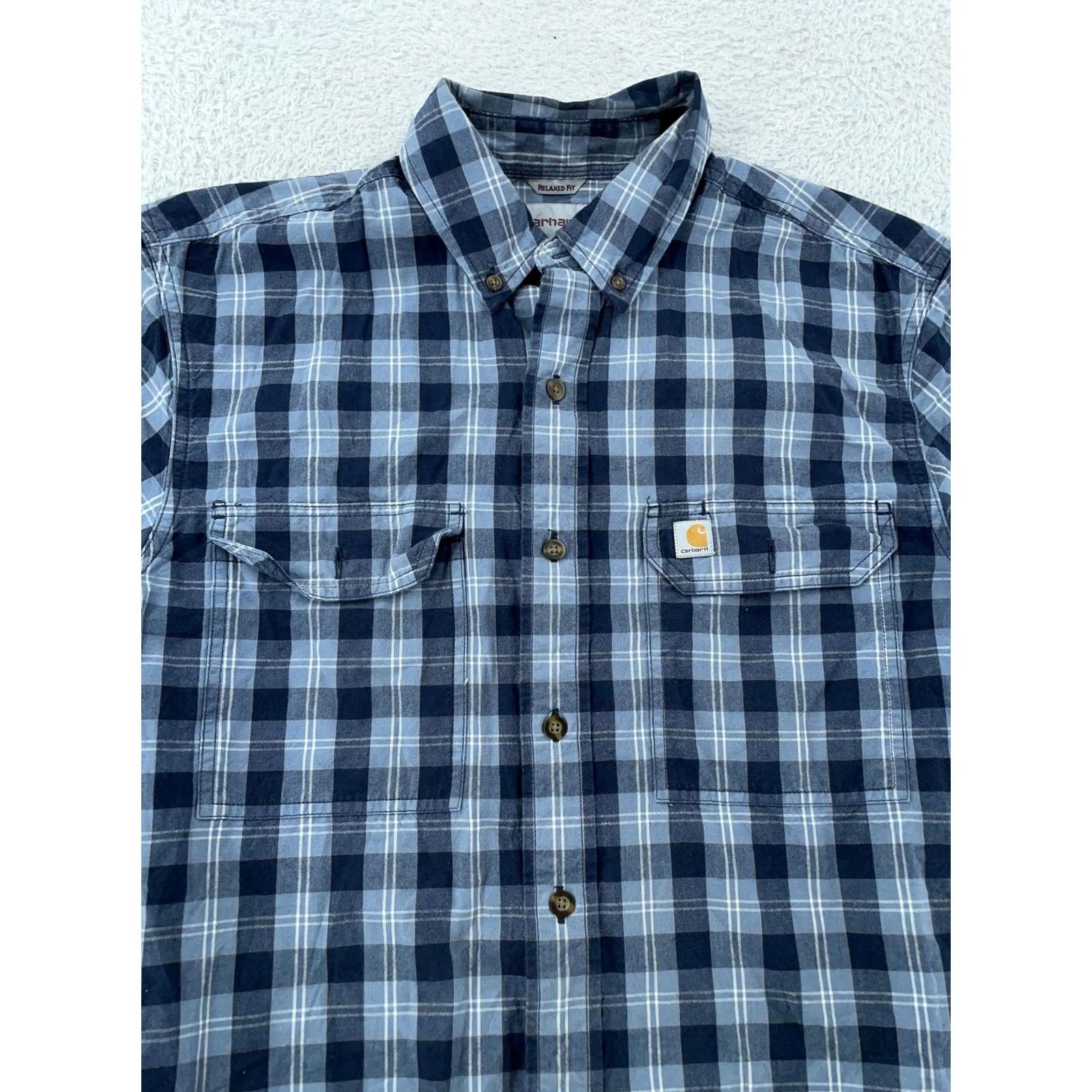 Carhartt Carhartt Shirt Mens Medium Blue Plaid Relaxed Fit Short Sleeve Button Down Work Size US M / EU 48-50 / 2 - 2 Thumbnail