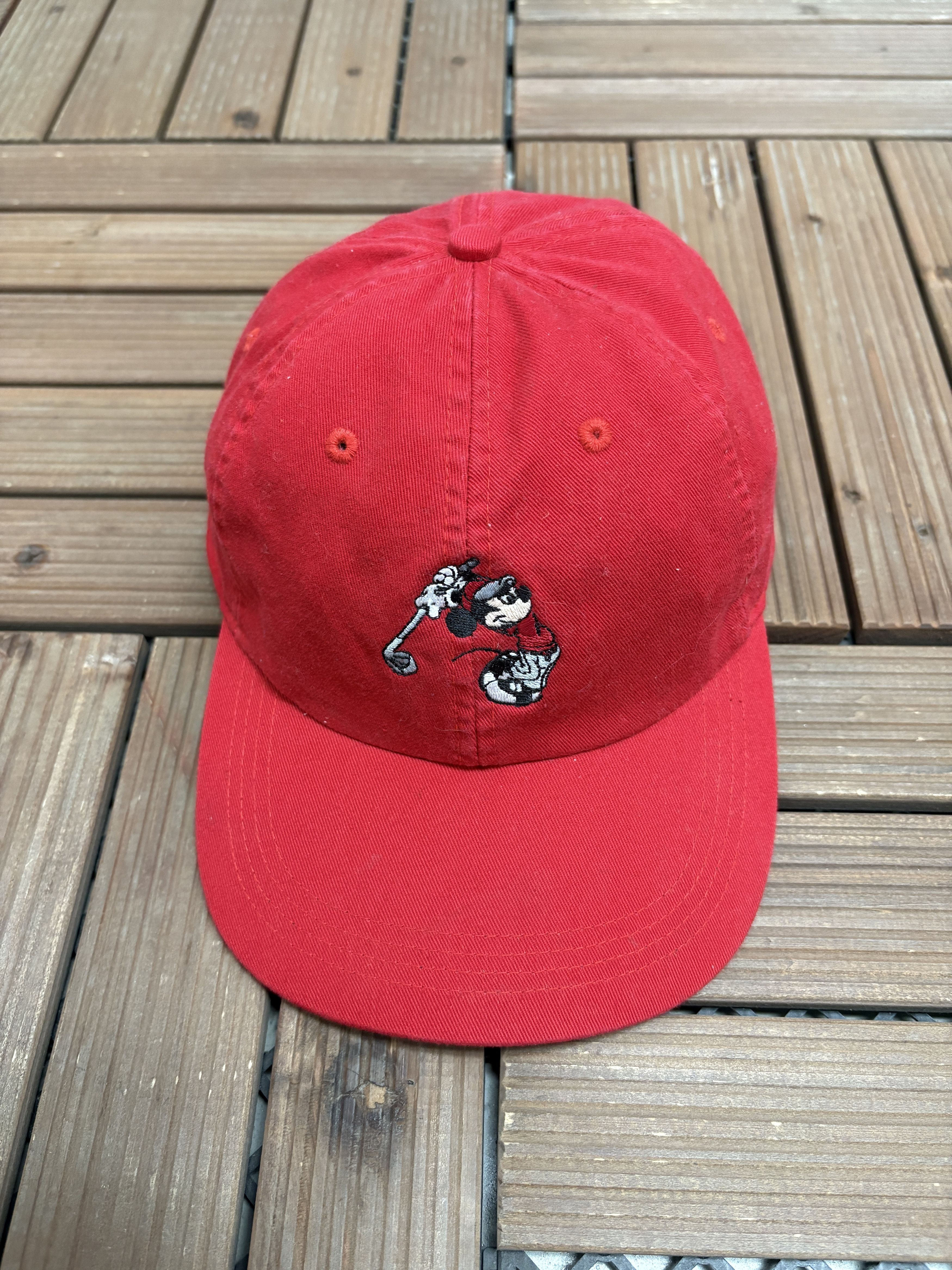 Vintage Mickey Mouse Golfer Vintage Red Strap Back Hat Cap Size ONE SIZE - 2 Thumbnail