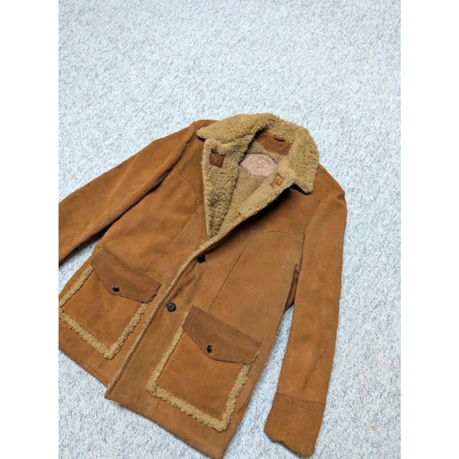 Vintage VINTAGE Gary Gordon leather coat Jacket Men 42 Brown Split-Suede Cowhide Sherpa Southwestern 90s Mens Size US M / EU 48-50 / 2 - 7 Thumbnail