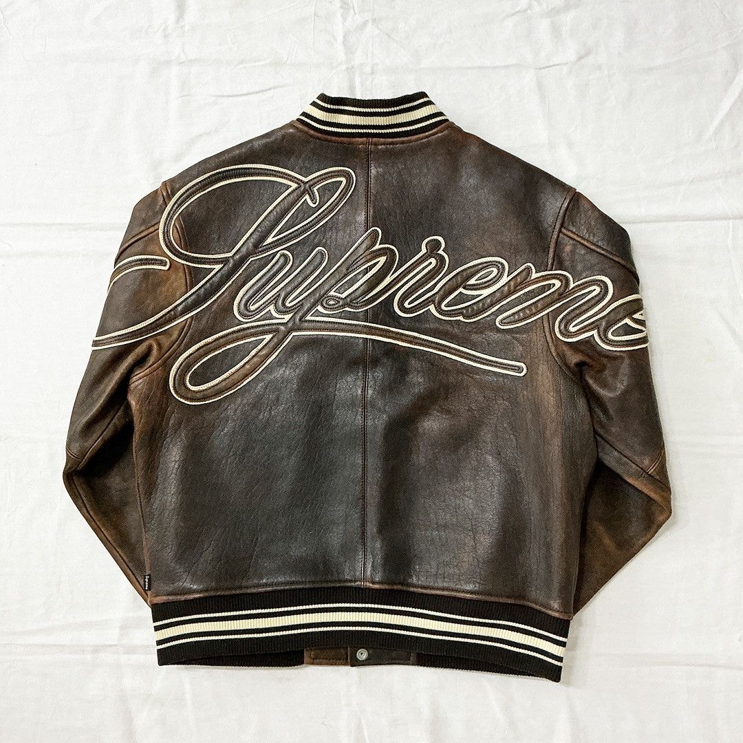 SUPREME Worn Leather Varsity Jacket