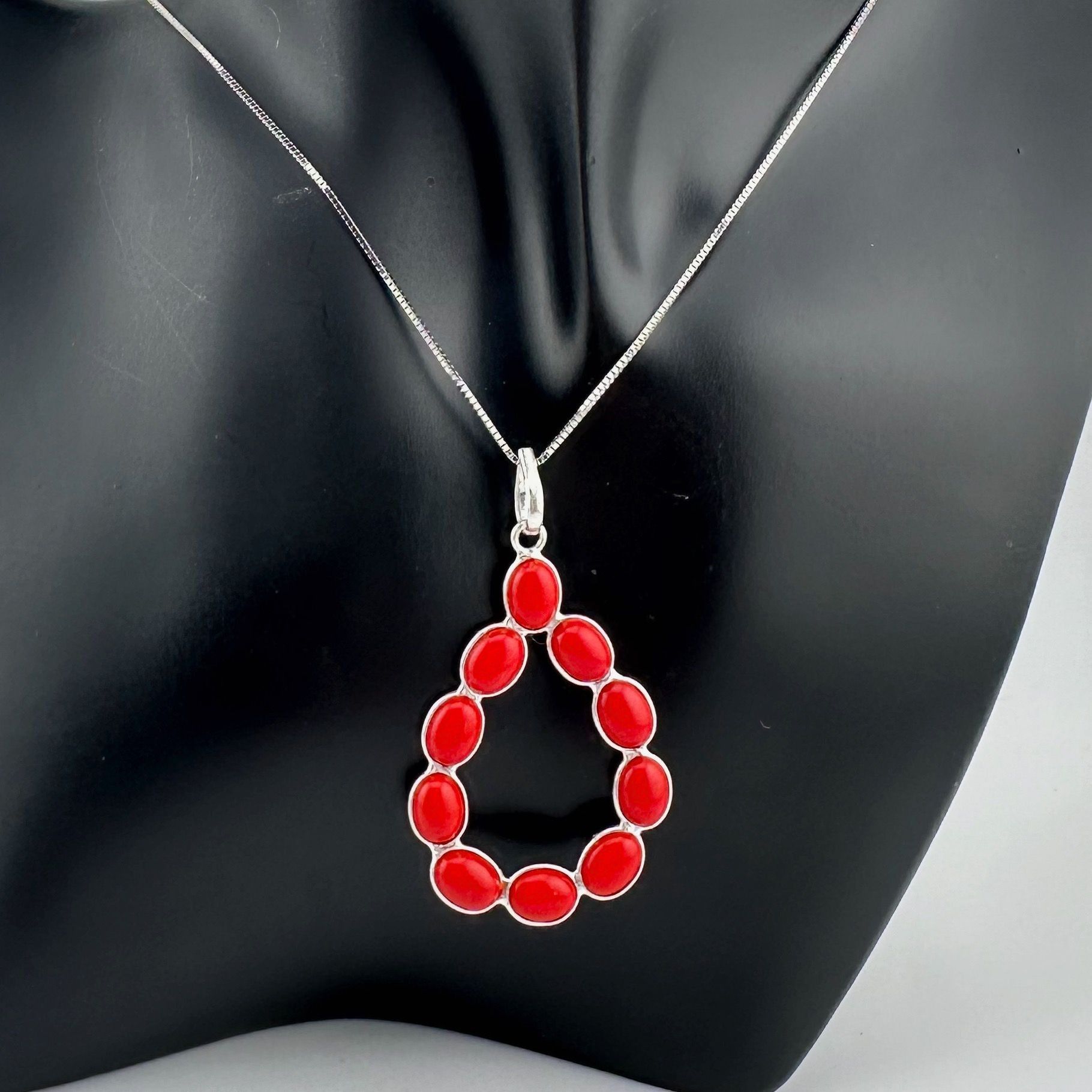 Other Modern 8.5 ct Red Coral Bold Teardrop Pendant - 24" Sterling Size ONE SIZE - 6 Thumbnail