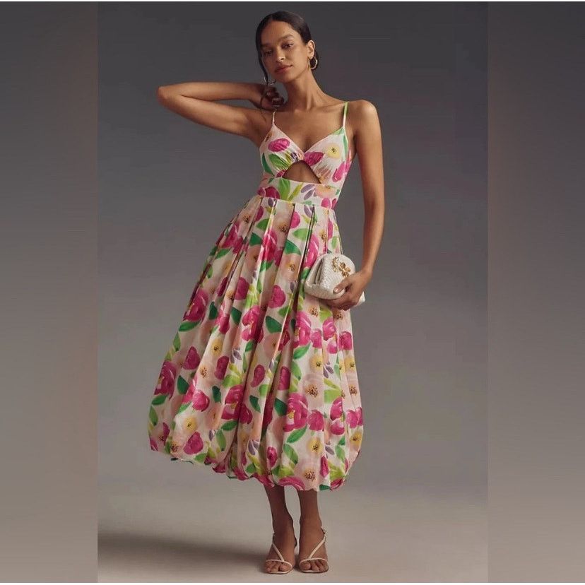 Anthropologie Hutch Floral Garden Cutout Balloon Midi Dress Garden NWT Size S / US 4 / IT 40 - 2 Thumbnail
