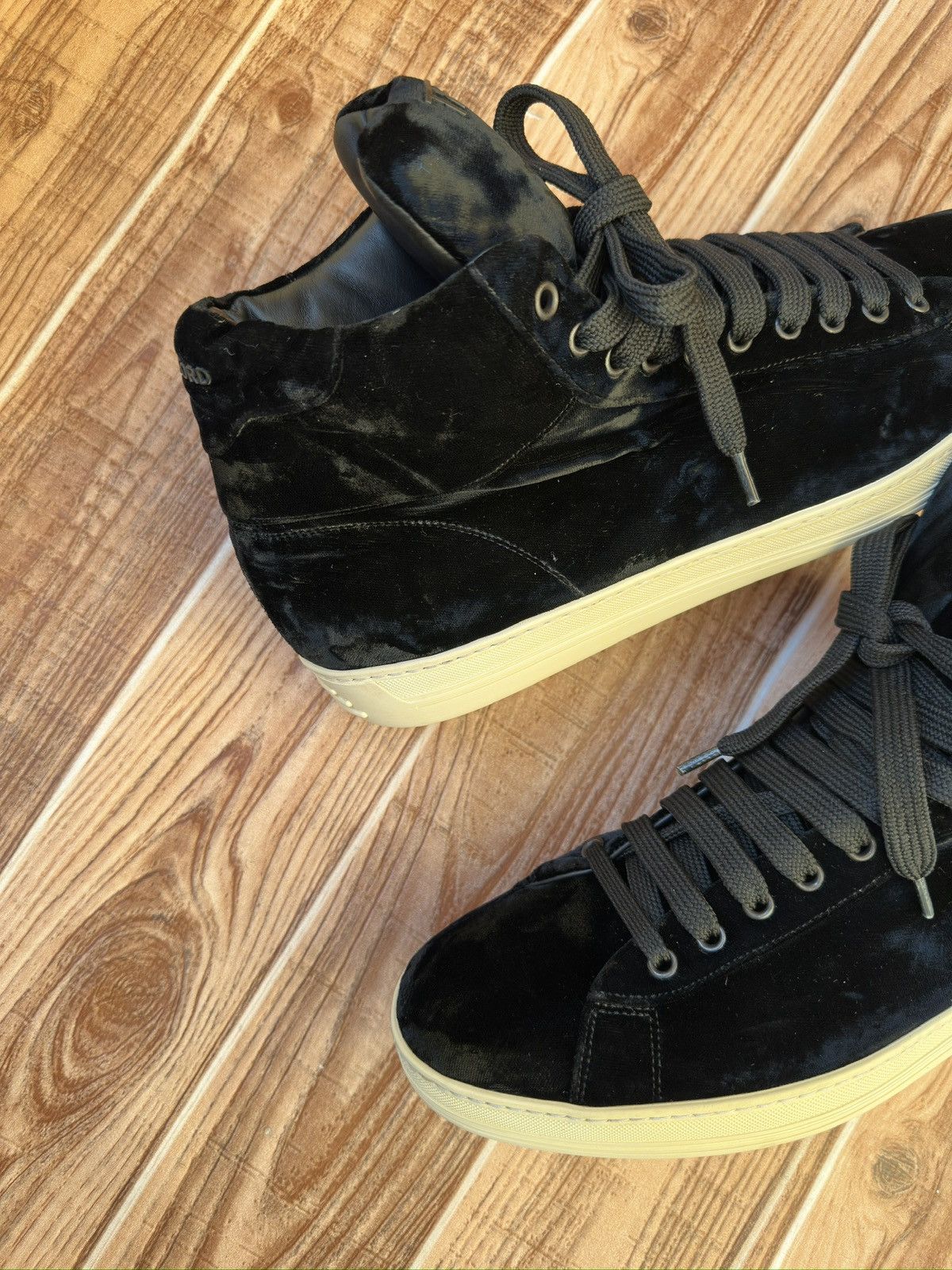 Tom Ford Tom Ford Russel Black Velvet Hi Top Sneaker Size US 12.5 / EU 45-46 - 8 Thumbnail