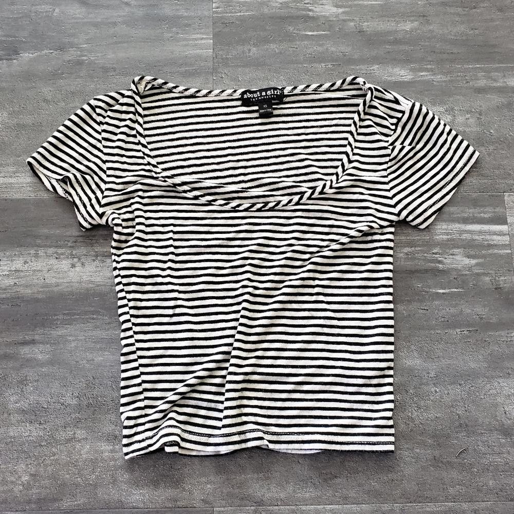 Designer Black White Striped AAG Cropped Short Sleeve Size XS / US 0-2 / IT 36-38 - 2 Thumbnail