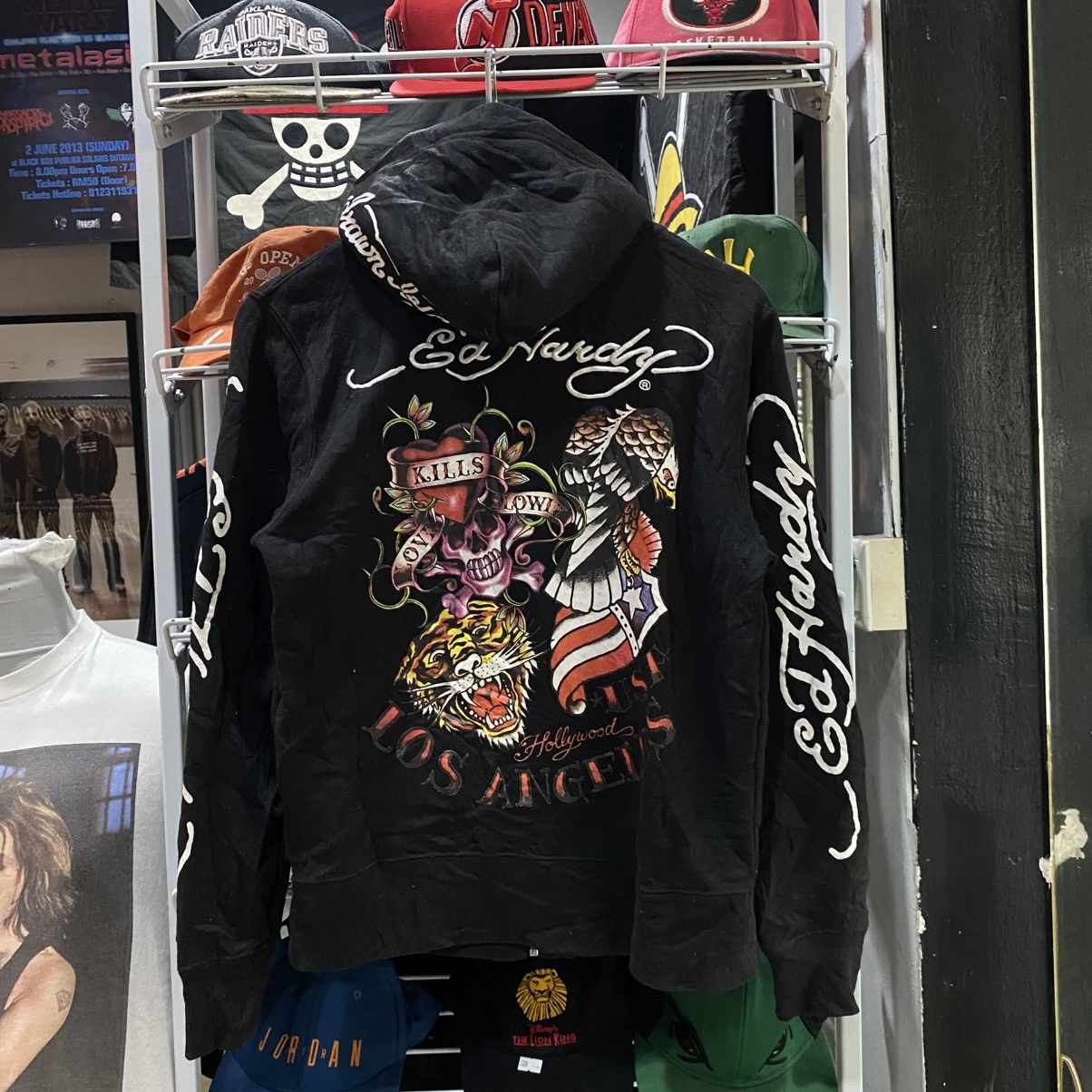 Ed Hardy y2k hype streetwear style black zip hoodie