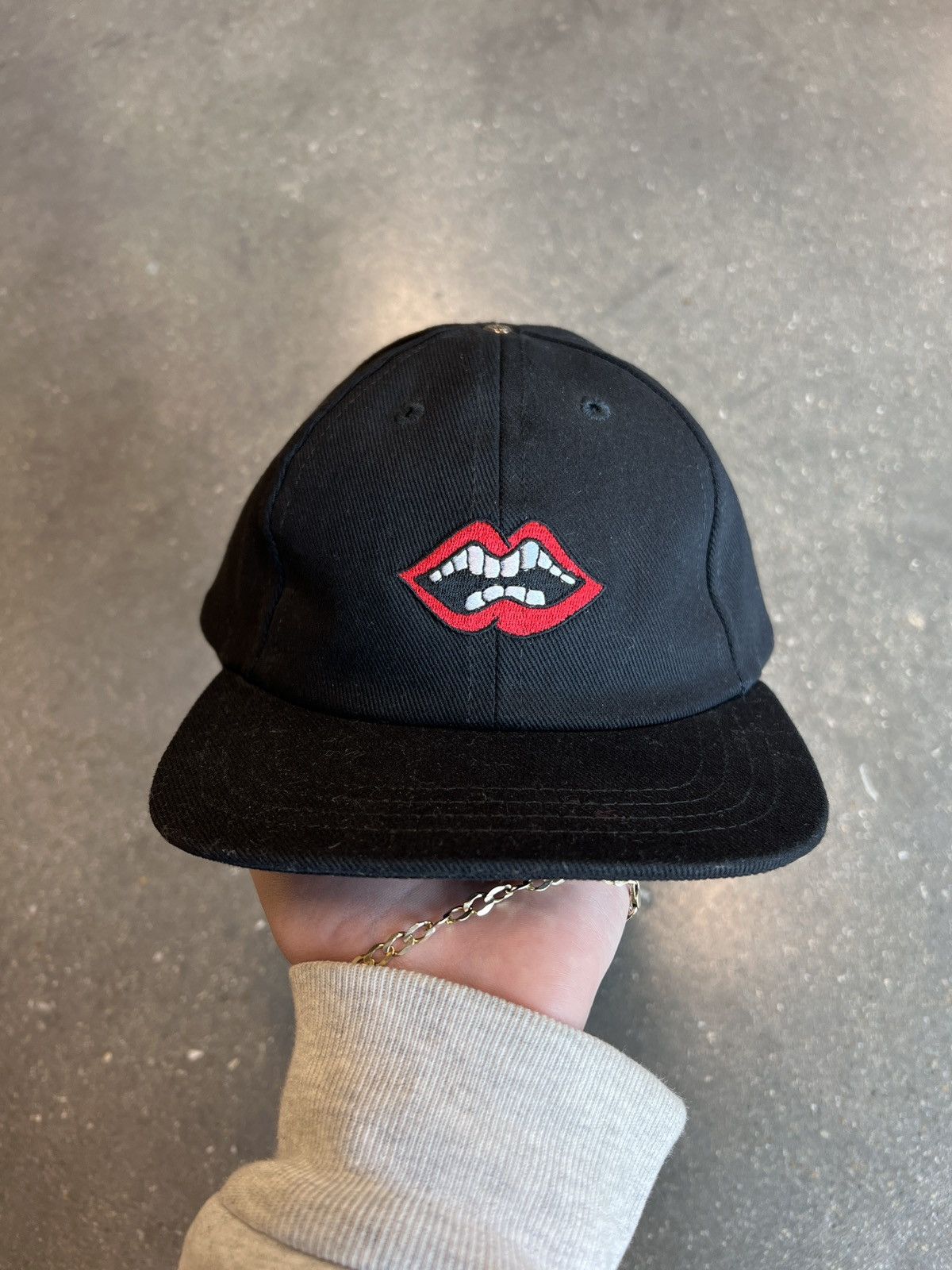 image of Chrome Hearts Matty Boy Chomper Leather Snapback in Black, Men's
