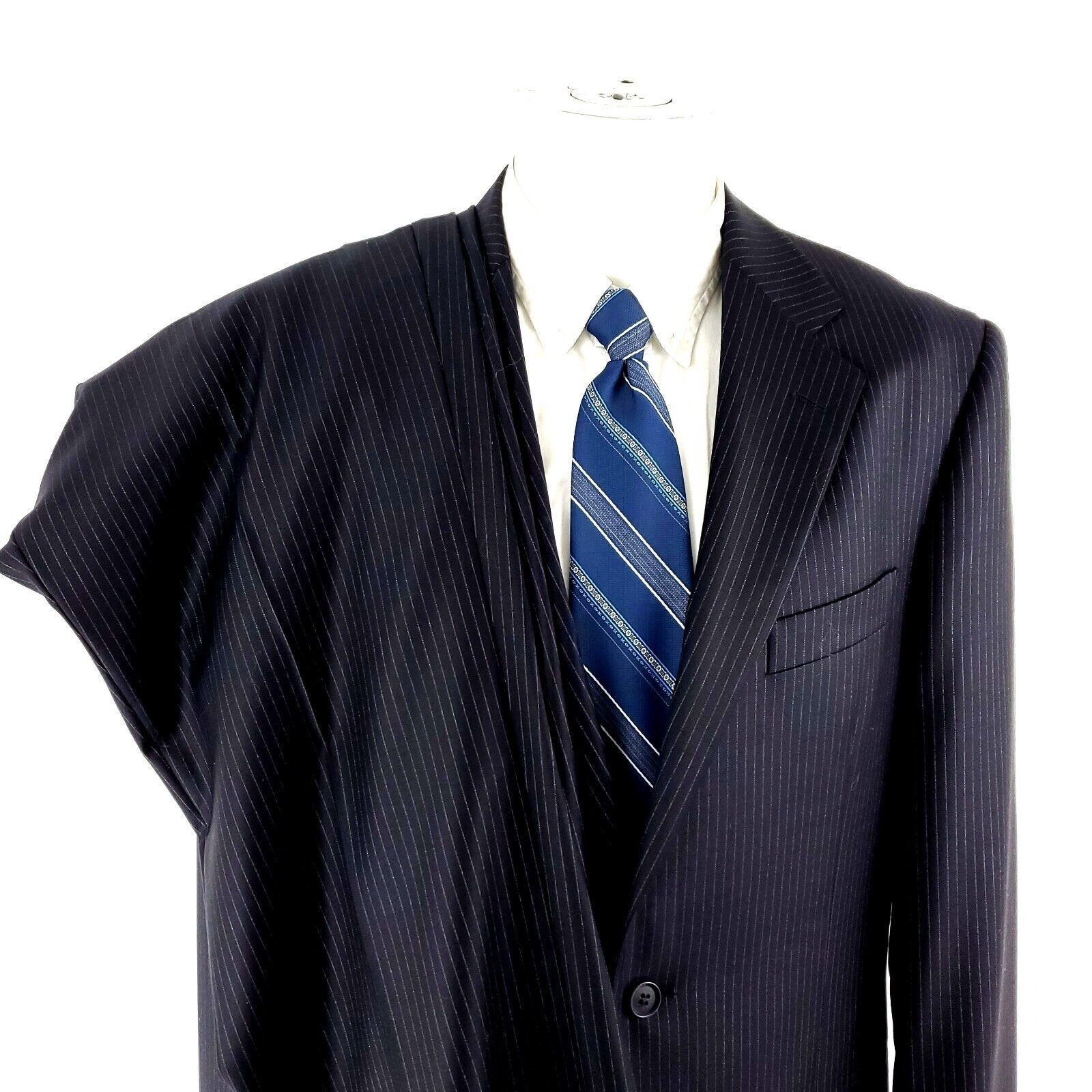 Marks & Spencer Marks Spencer Wool 2 Button 2 Piece Suit 40L Blue Striped 34 Size 40L - 1 Thumbnail
