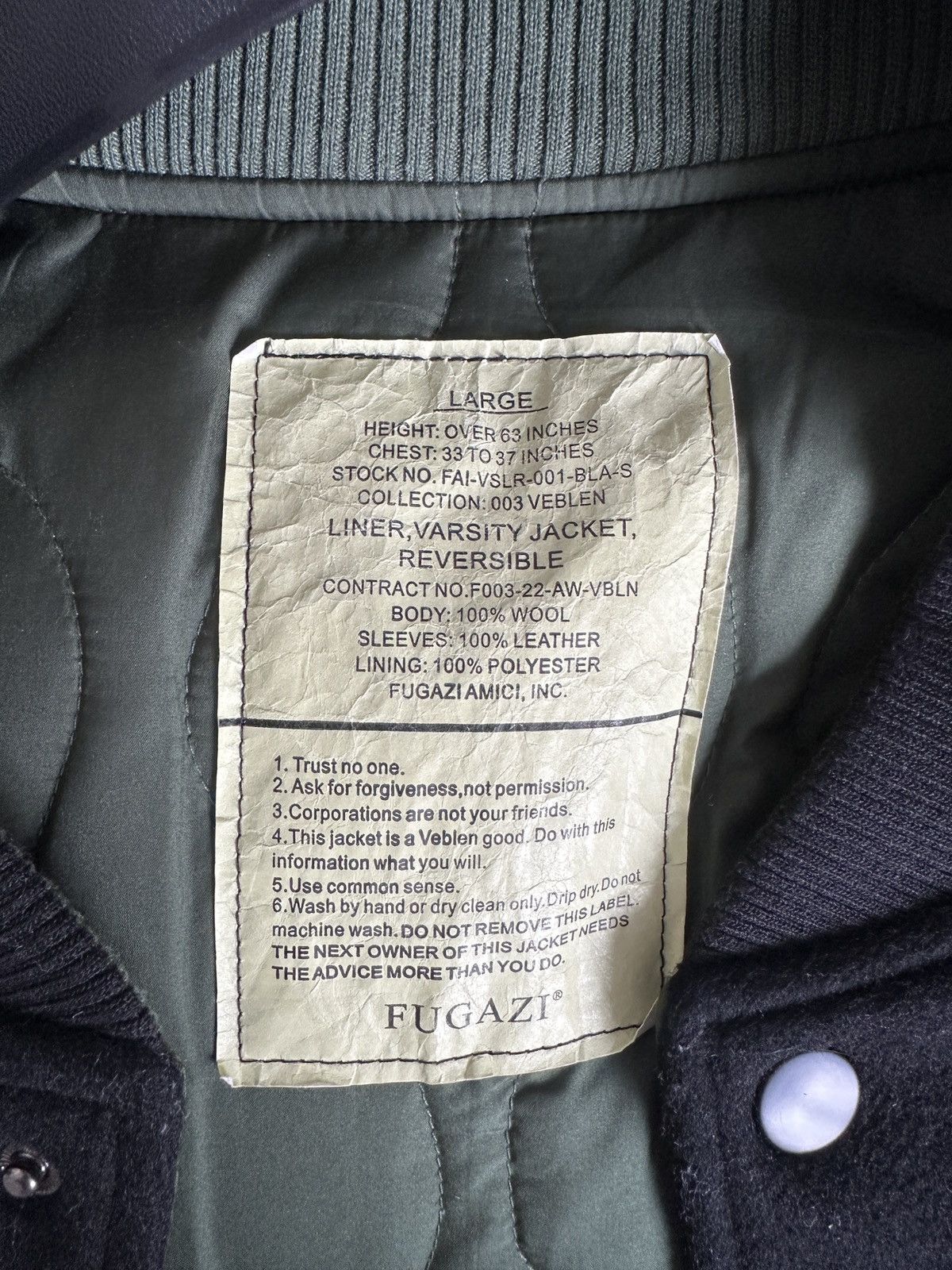 Fugazi "VEBLEN" REVERSIBLE VARSITY JACKET Size US L / EU 52-54 / 3 - 11 Thumbnail