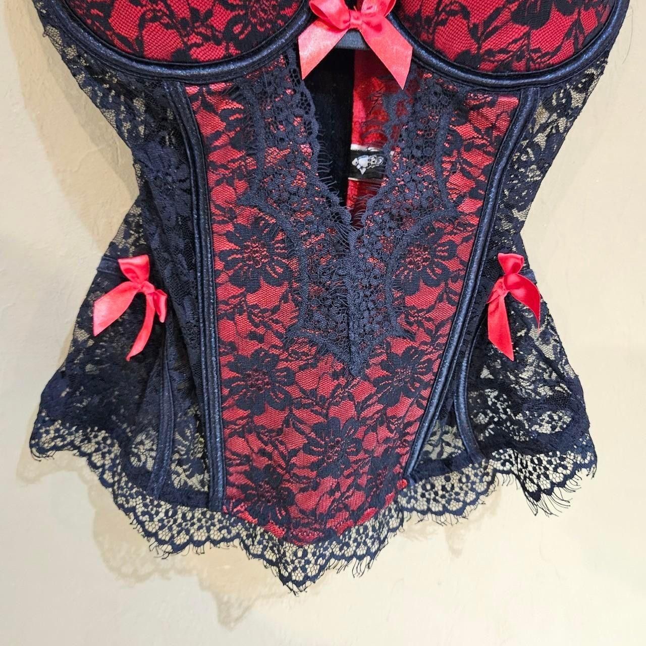 Vintage y2k goth dark fairy morbid threads red black lace corset Size L / US 10 / IT 46 - 3 Thumbnail